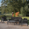 Cape Coral Outdoor Aluminum Tempered Glass 4 Piece Sofa Chat Set With Cushions By Christopher Knight Home