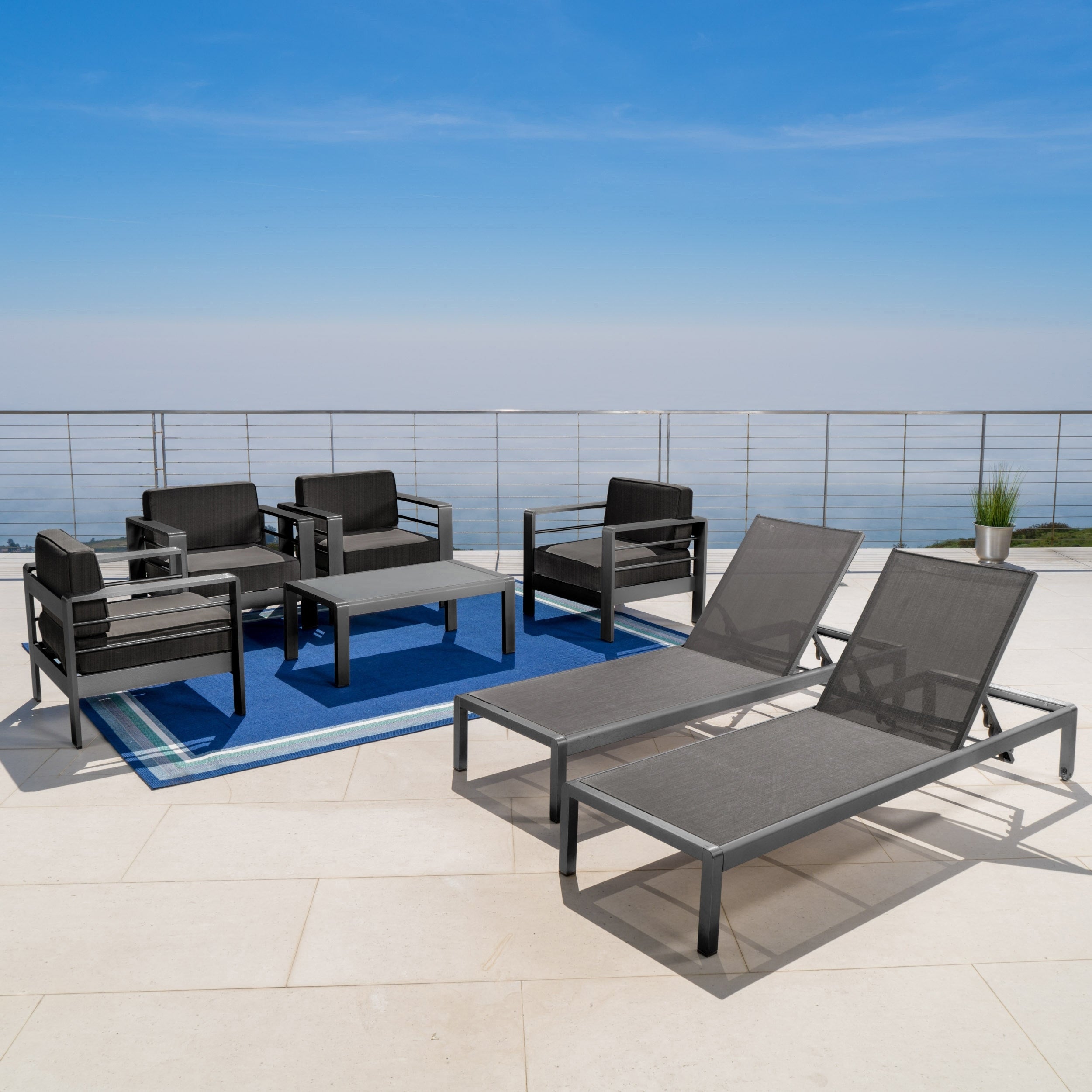 Cape Coral Outdoor Aluminum Tempered Glass 7 Piece Chat Set With Cushions By Christopher Knight Home