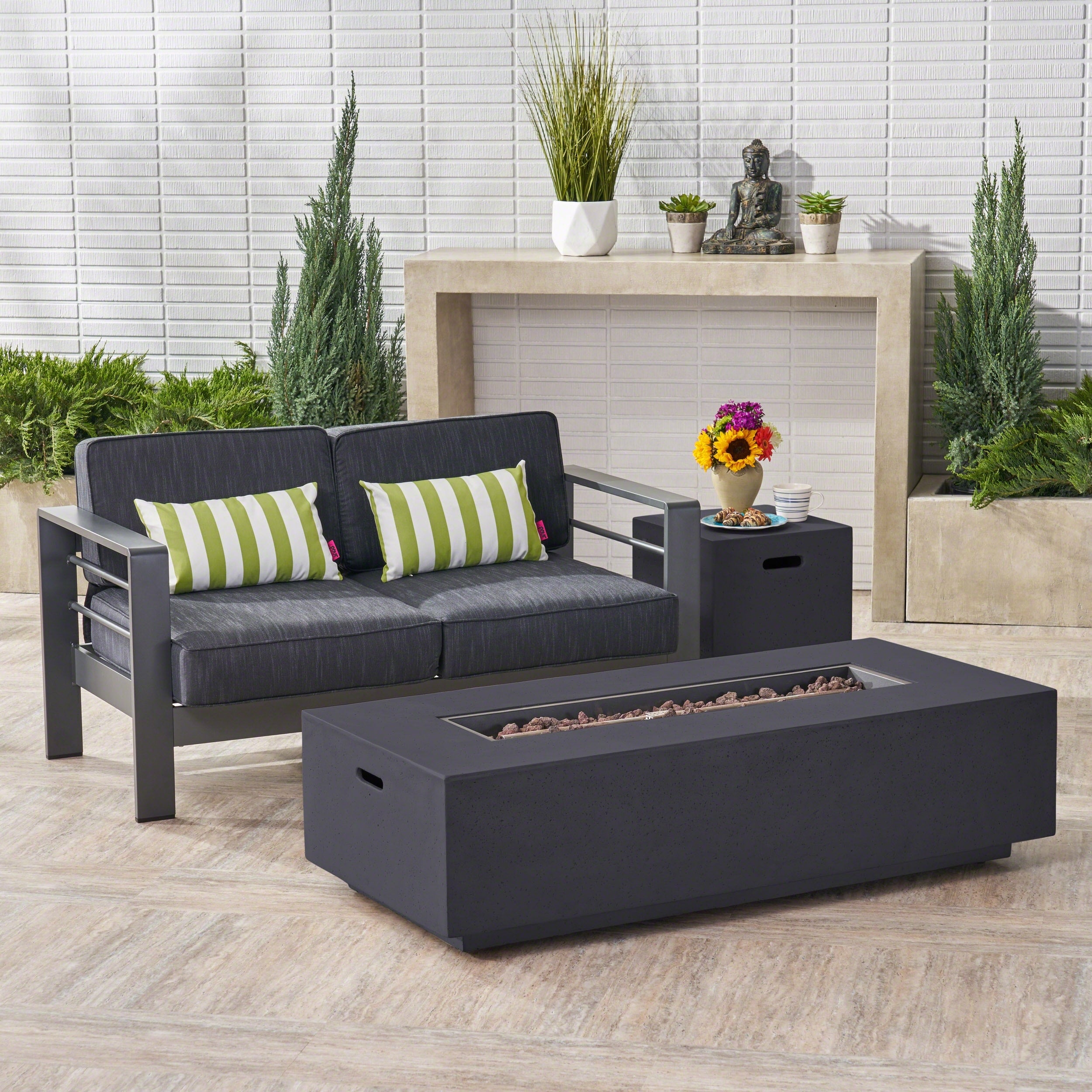 Cape Coral Outdoor Loveseat And Fire Pit Set By Christopher Knight Home