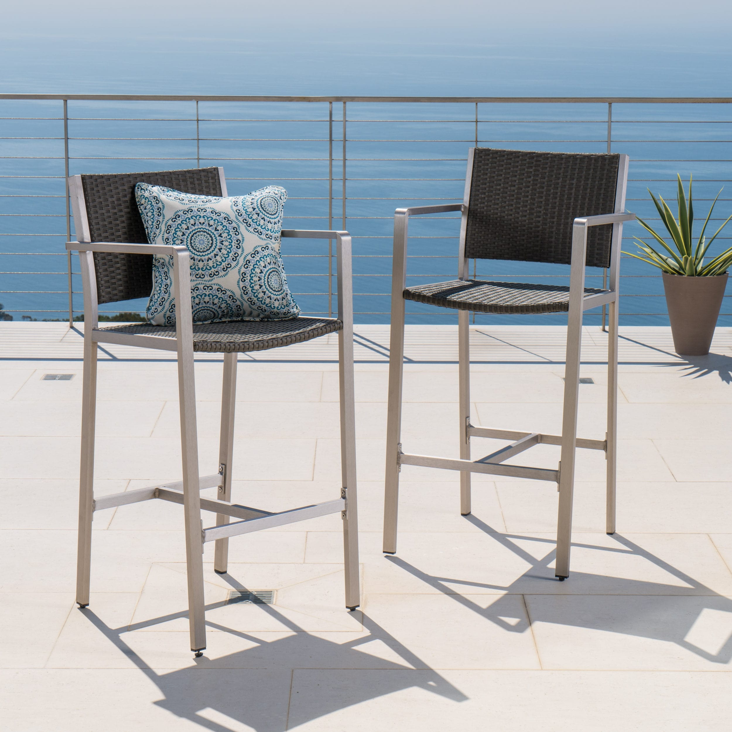 Cape Coral Outdoor Wicker Barstool Set Of 2 By Christopher Knight Home