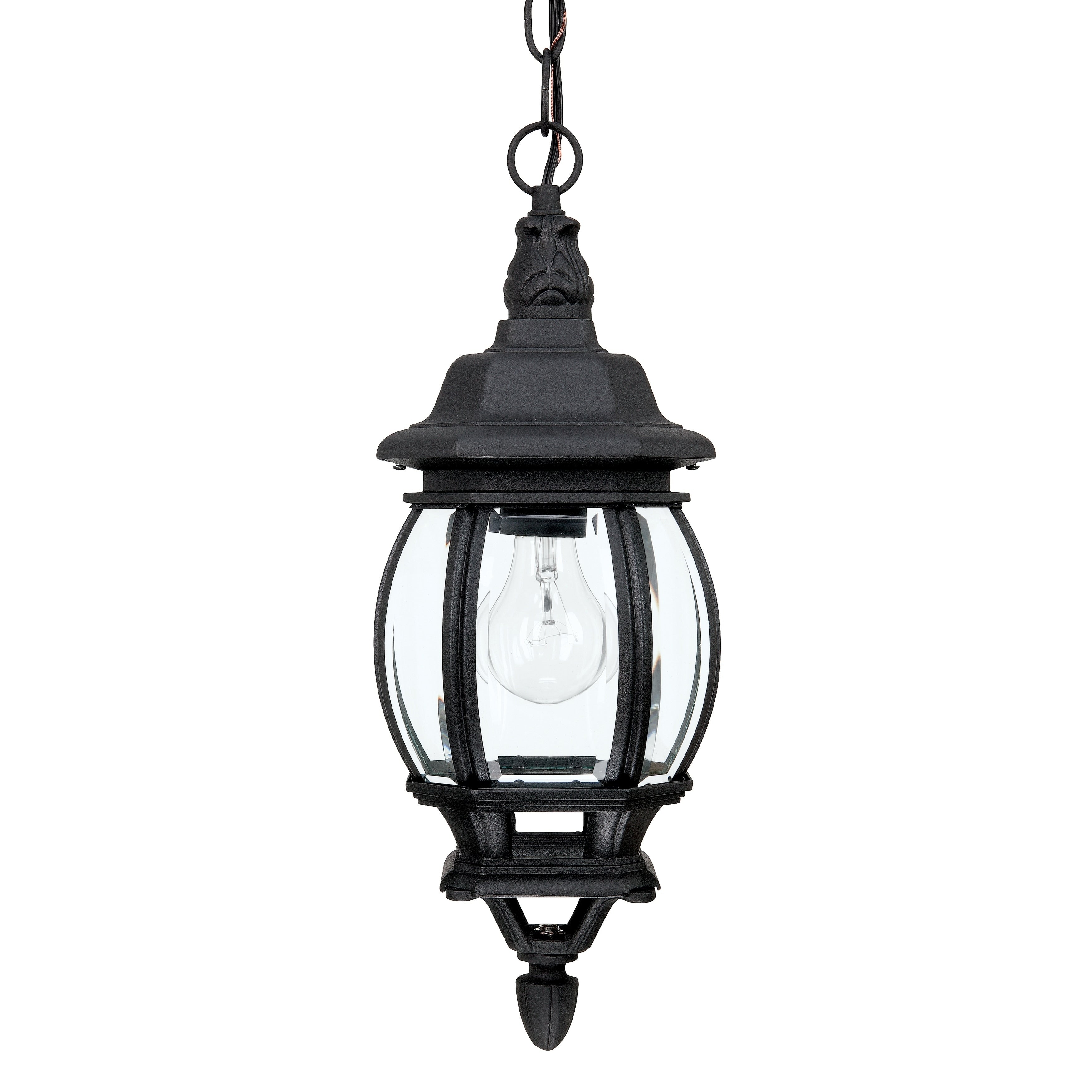 French Country 1 Light Black Outdoor Hanging Lantern