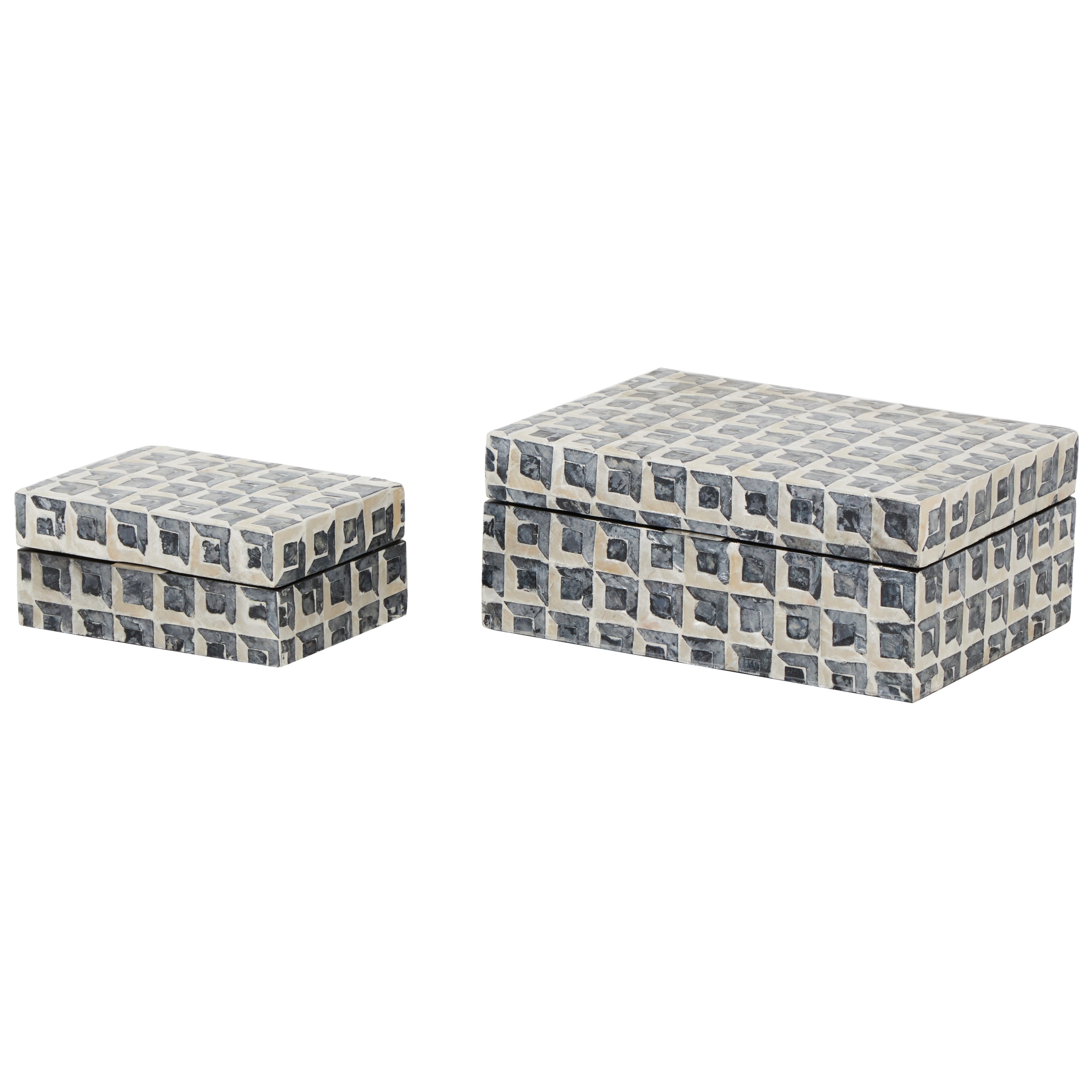 Capiz Shell Handmade Grid Box With Cream Underlay And Hinged Lid Set Of 2 Dark Gray Roche River Decor 6 W X 8 L X 3 H