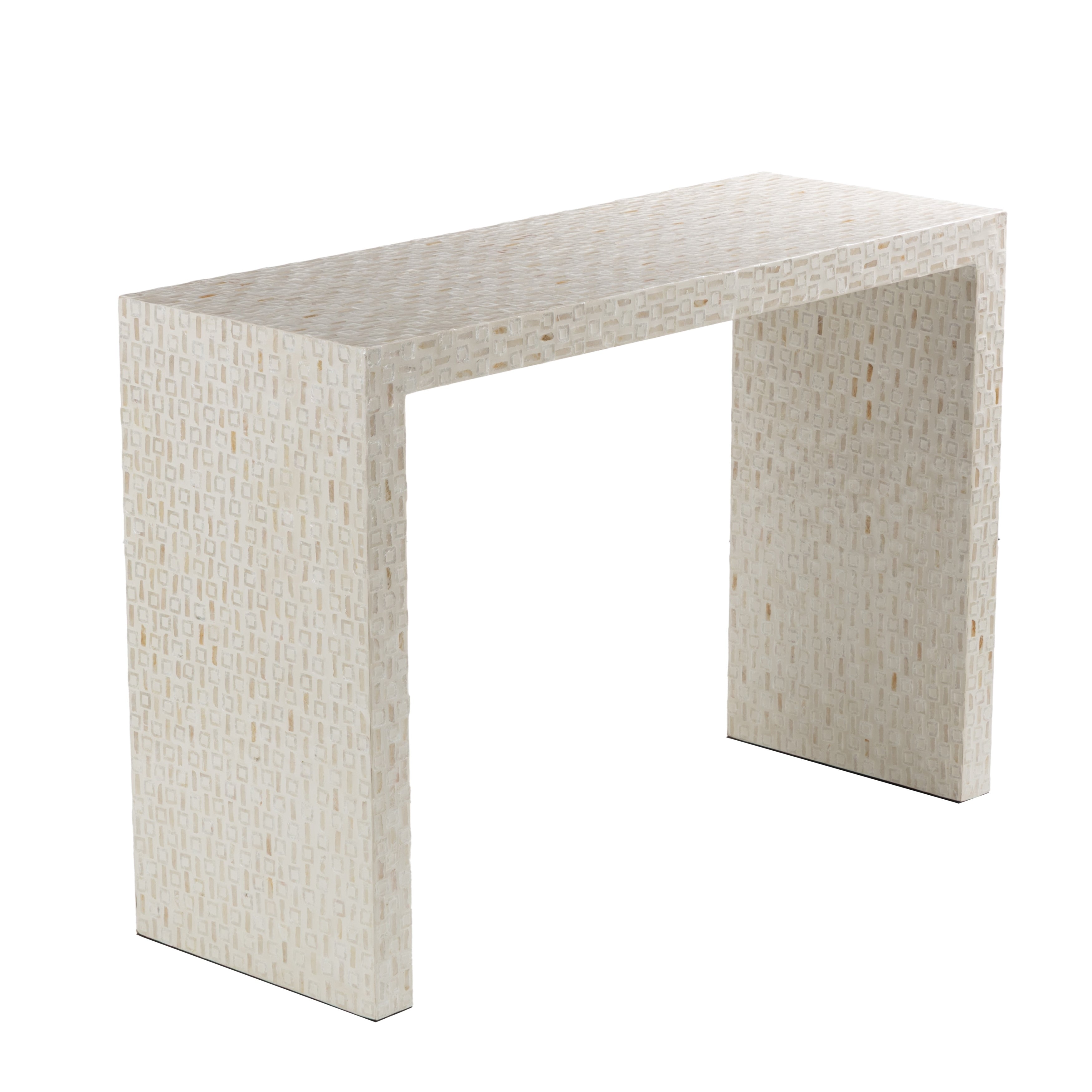 Capiz Shell Handmade Mosaic Inlay Console Table Cream Roche River Decor 16 W X 44 L X 31 H