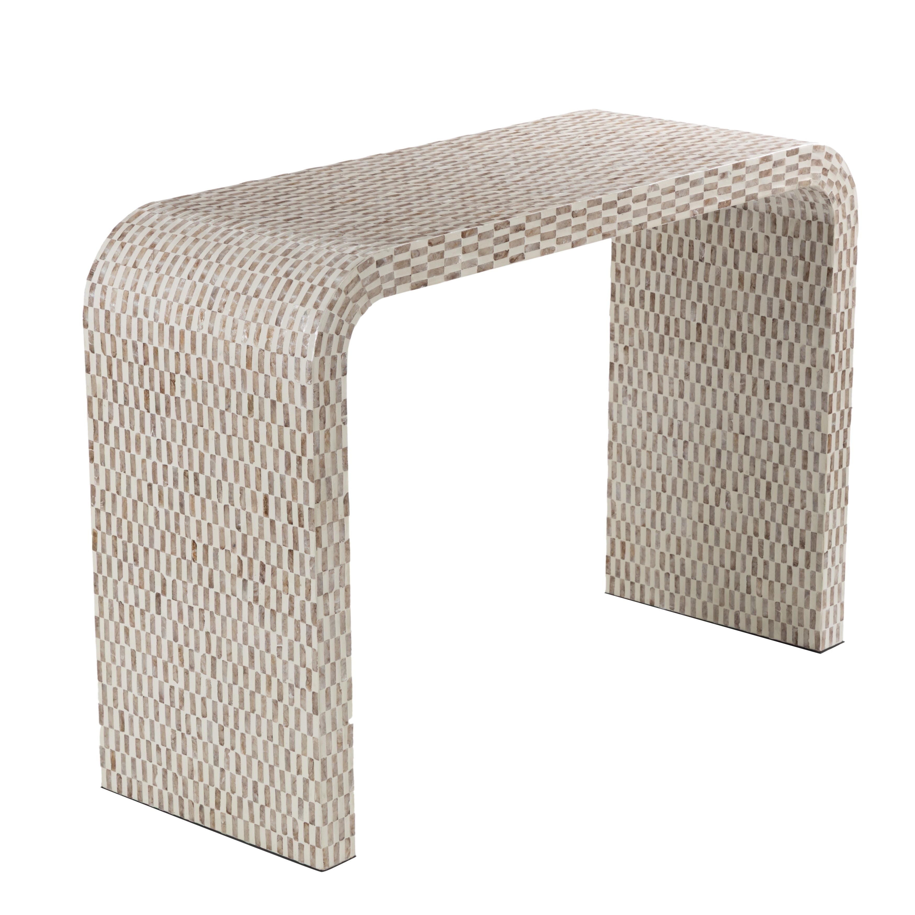 Capiz Shell Handmade Mosaic Inlay Console Table Cream Roche River Decor 16 W X 44 L X 31 H