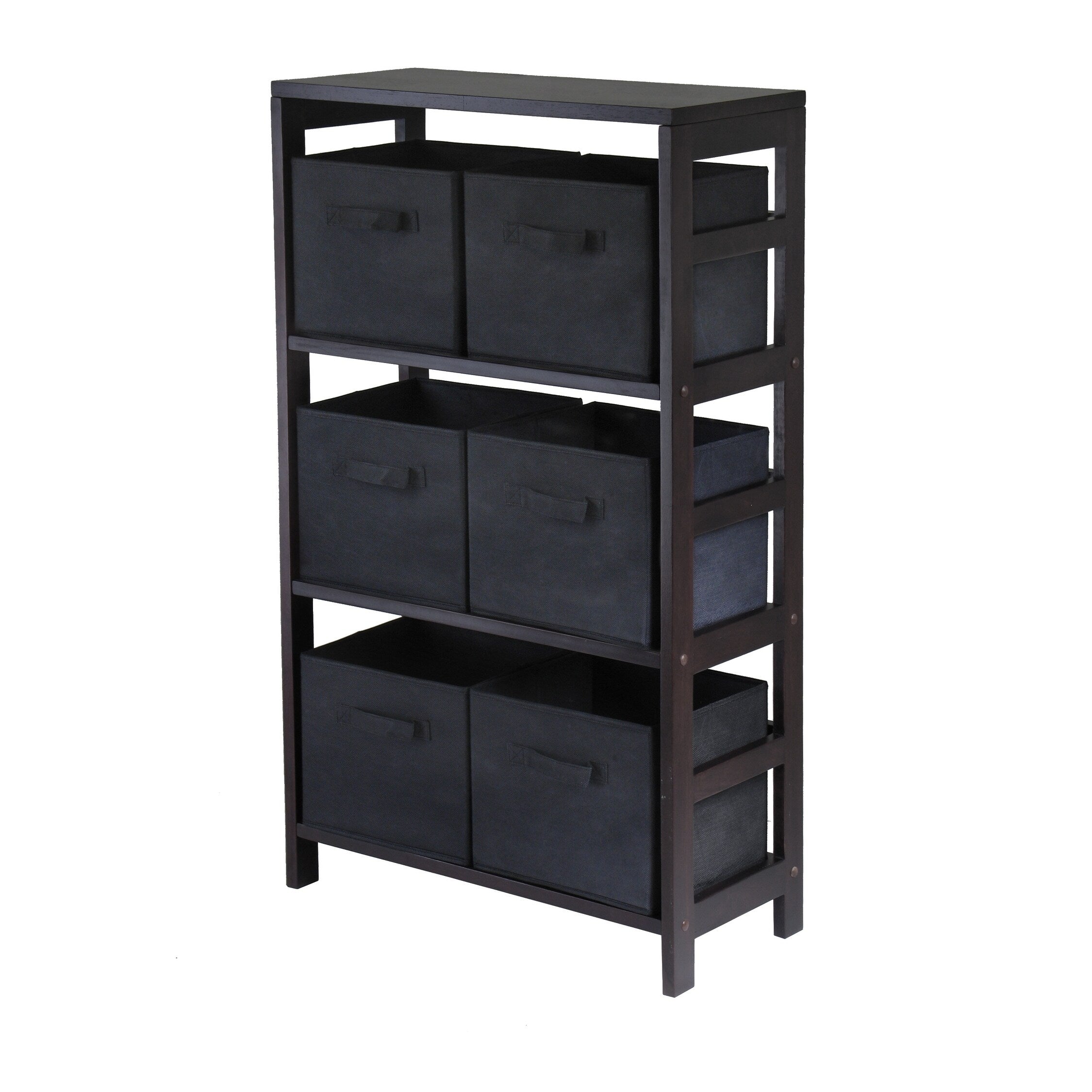Capri 3 Section M Storage Shelf With 6 Foldable Black Fabric Baskets