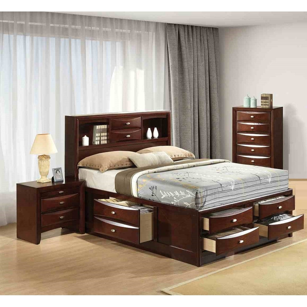 Captain 3Pc Dark Cherry Finish Solid Wood Bedroom Furniture Set
