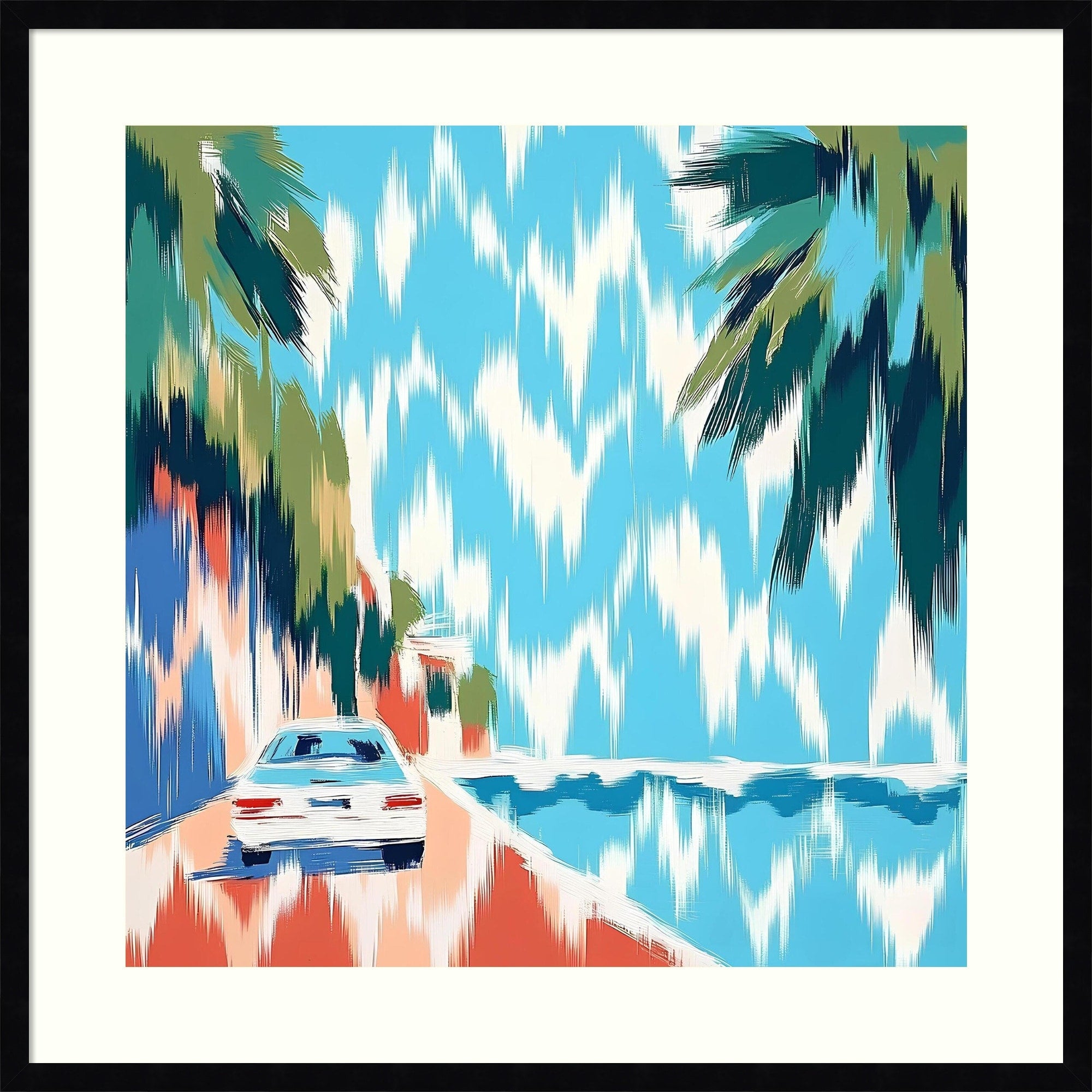 Car On The Beach By Elena Avanesova Wood Framed Wall Art Print Svelte Noir Black