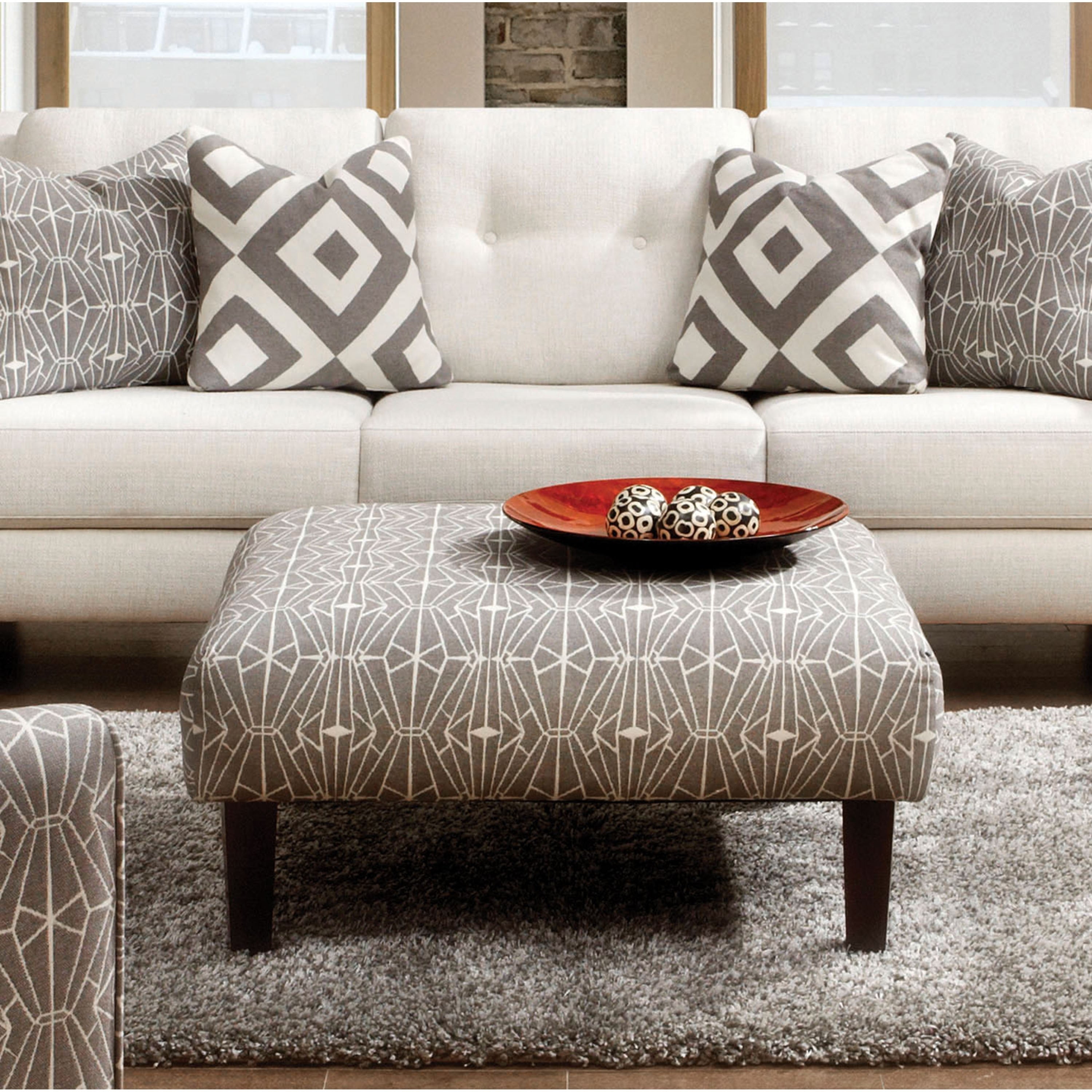 Furniture Of America Cara Contemporary Crystal Patterned Taupe Ottoman