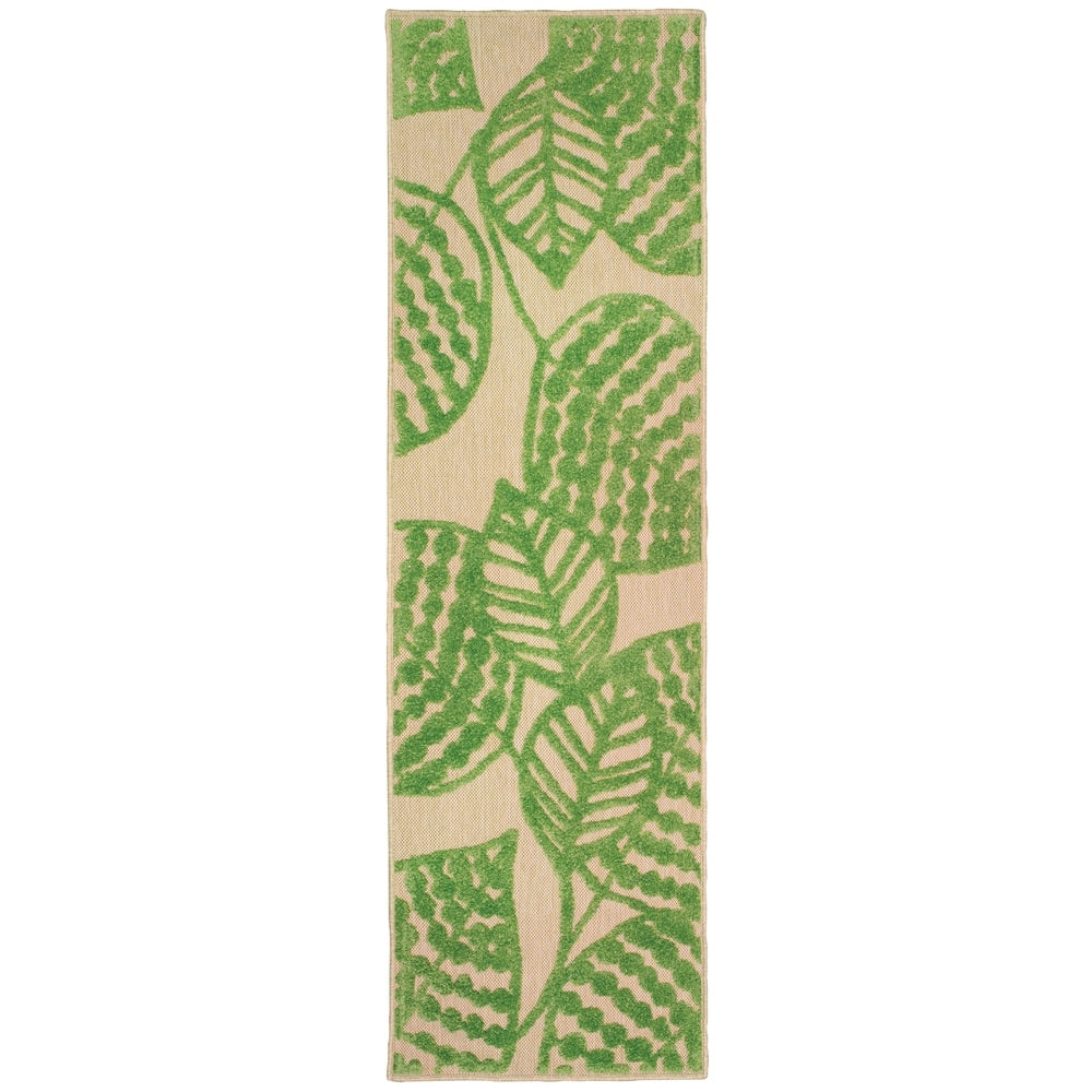 Mixed Pile Botanical Sand Green Indoor Outdoor Area Rug 910 X 1210