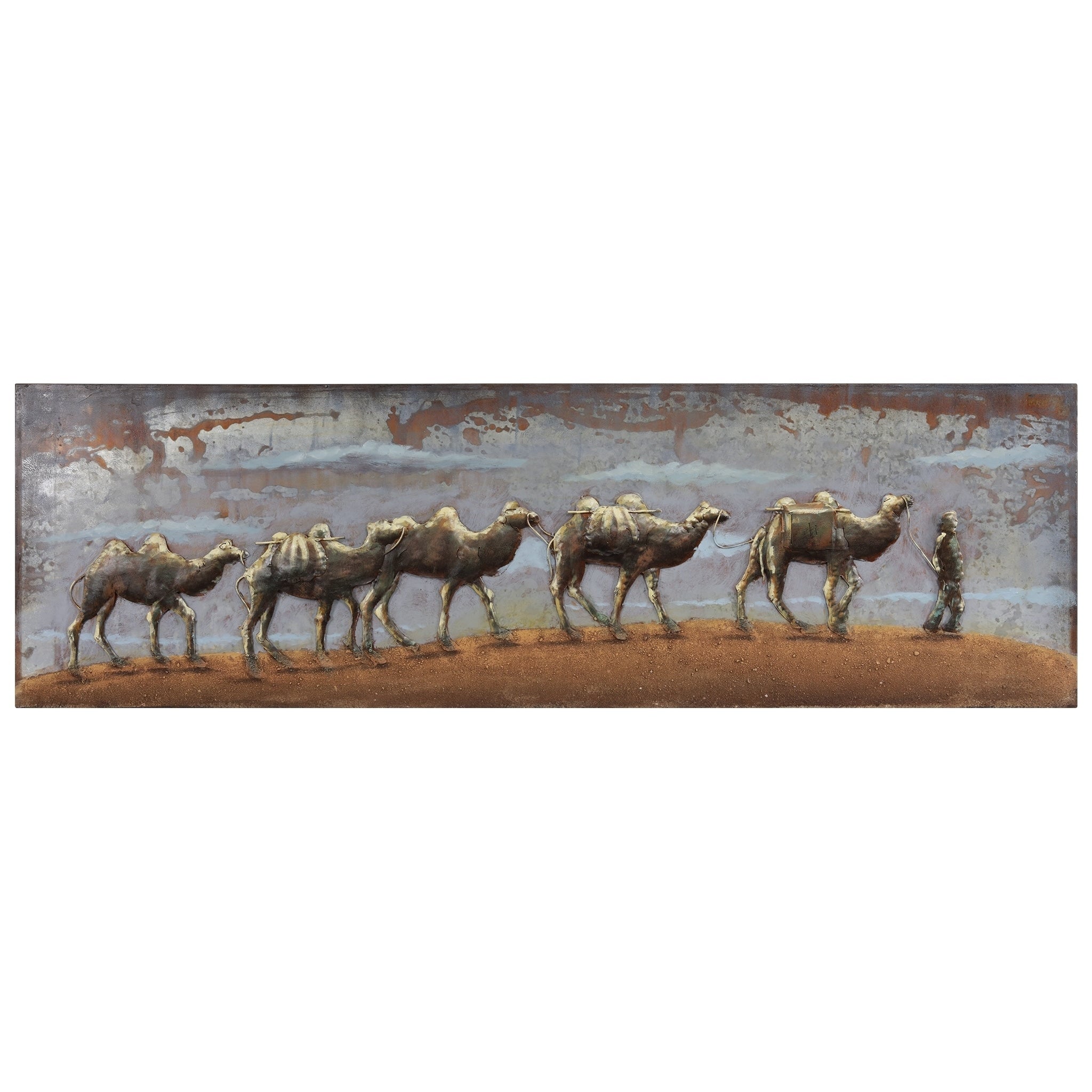 Caravan Camel Mixed Media Iron Hand Painted Dimensional Wall Art