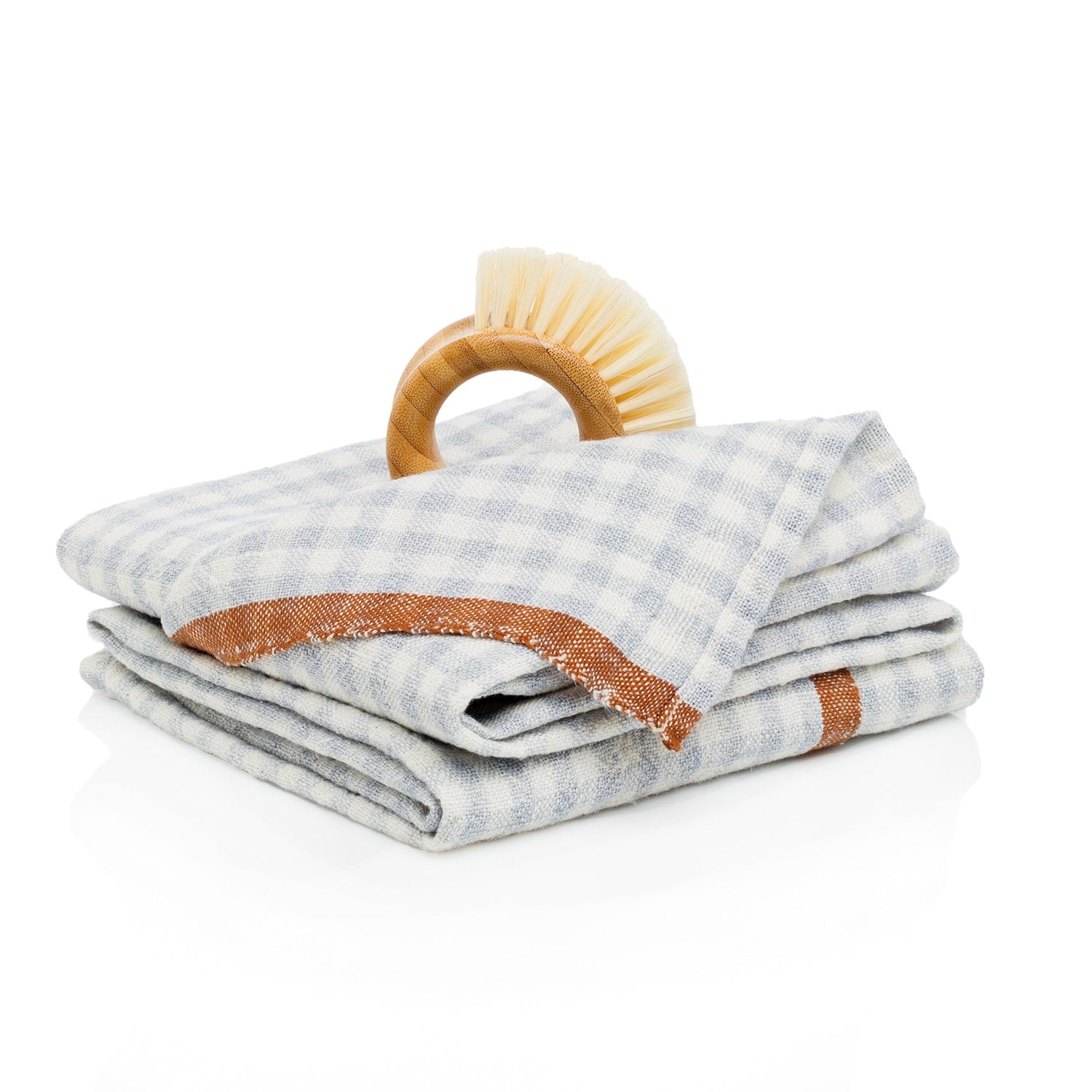 Gingham Blue Cognac Towels 20X30 Set Of 2