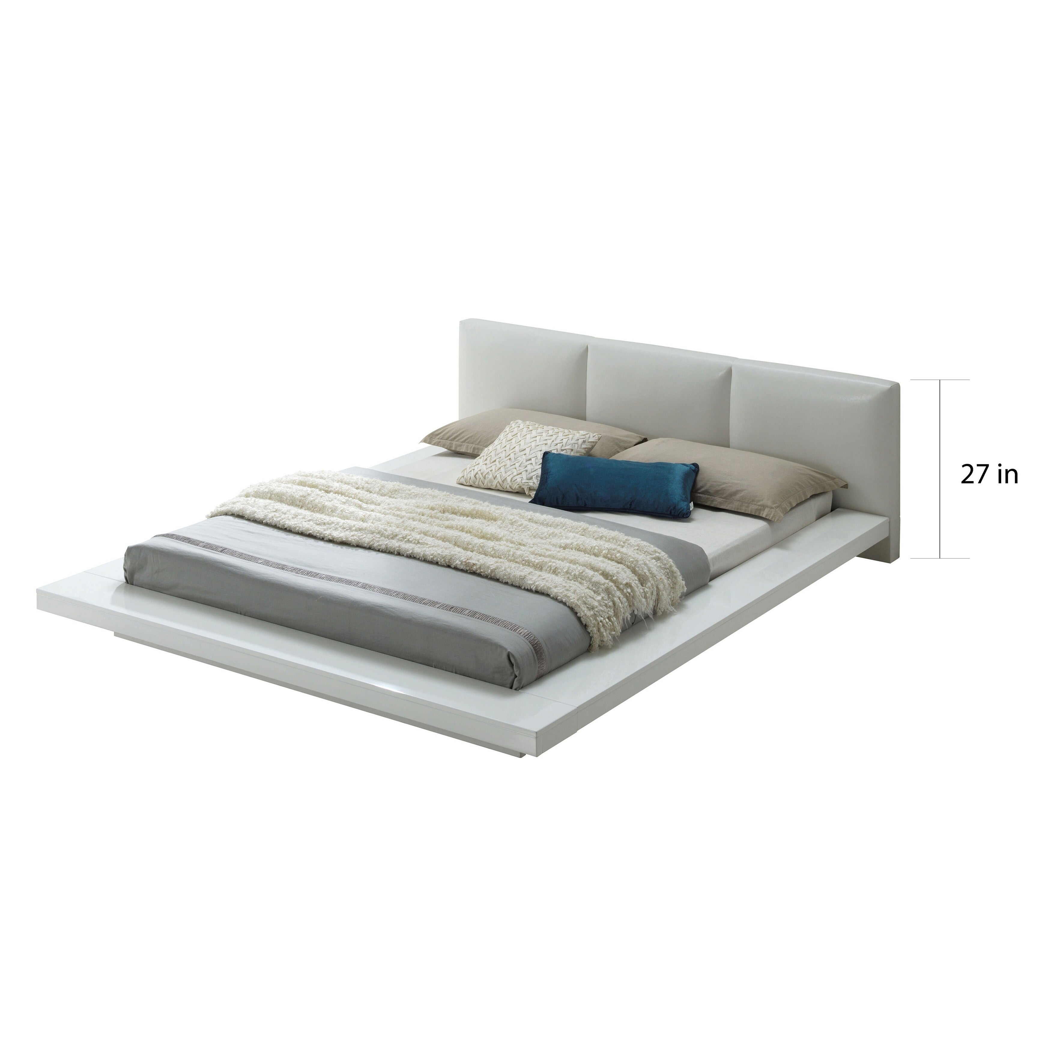 Phoenix Contemporary Gloss White Low Profile Upholstered Bed By Foa