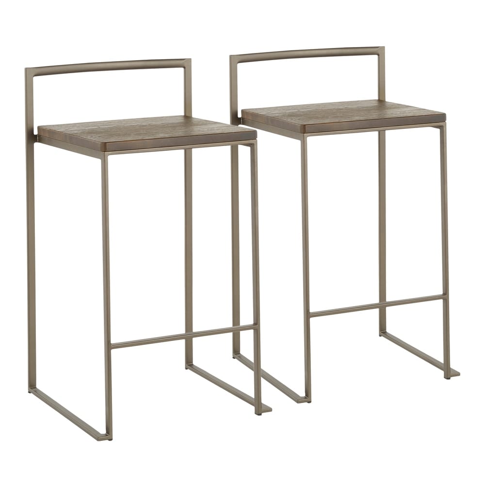 Fuji Industrial Stackable Counter Stool With Wood Seat Set Of 2 N A