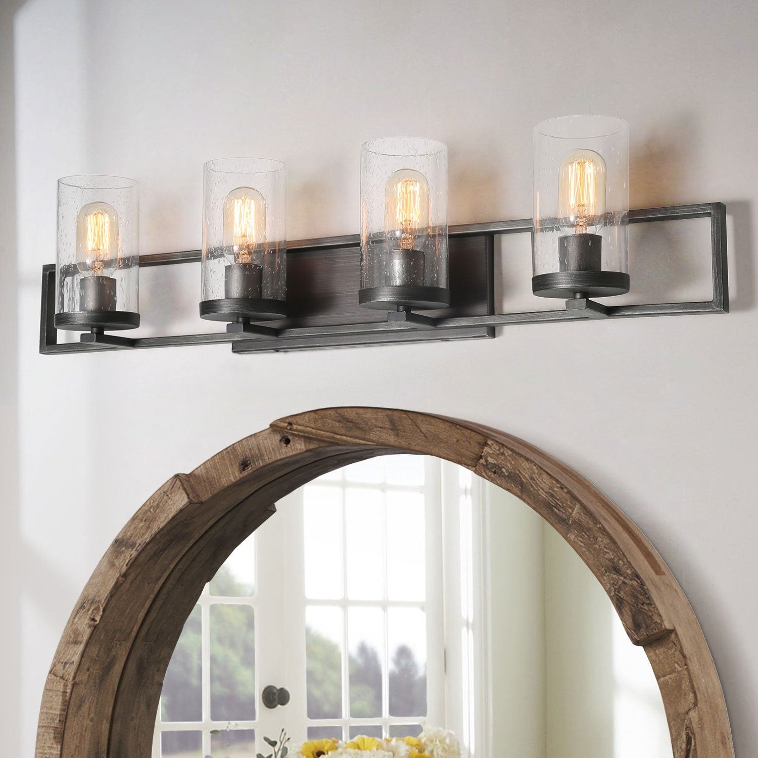 Carbon Loft Bithiah Rustic Wall Lighting Bathroom Vanity Fixture Seeded Glass Wall Sconce
