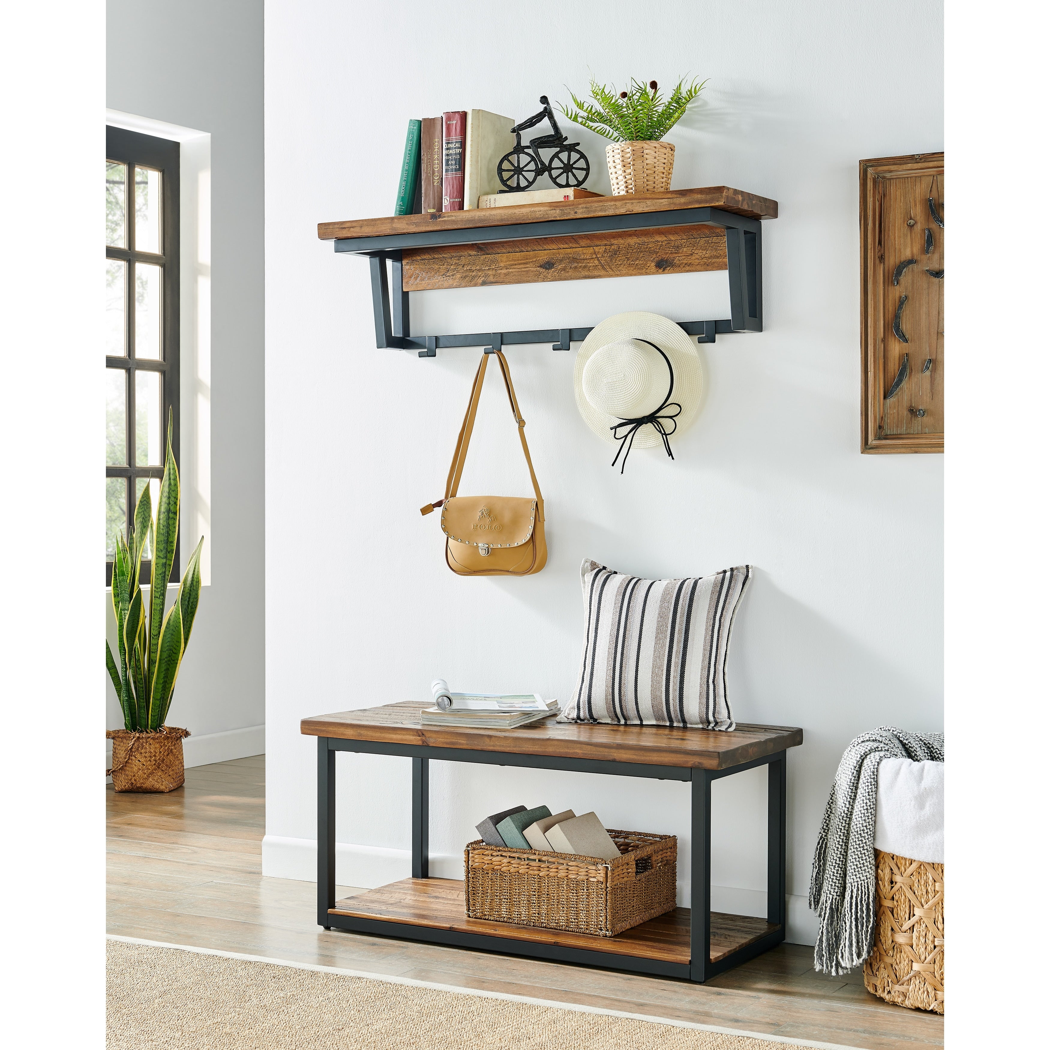 Carbon Loft Ciaravino 40 Inch Rustic Wood Coat Hook And Bench Set