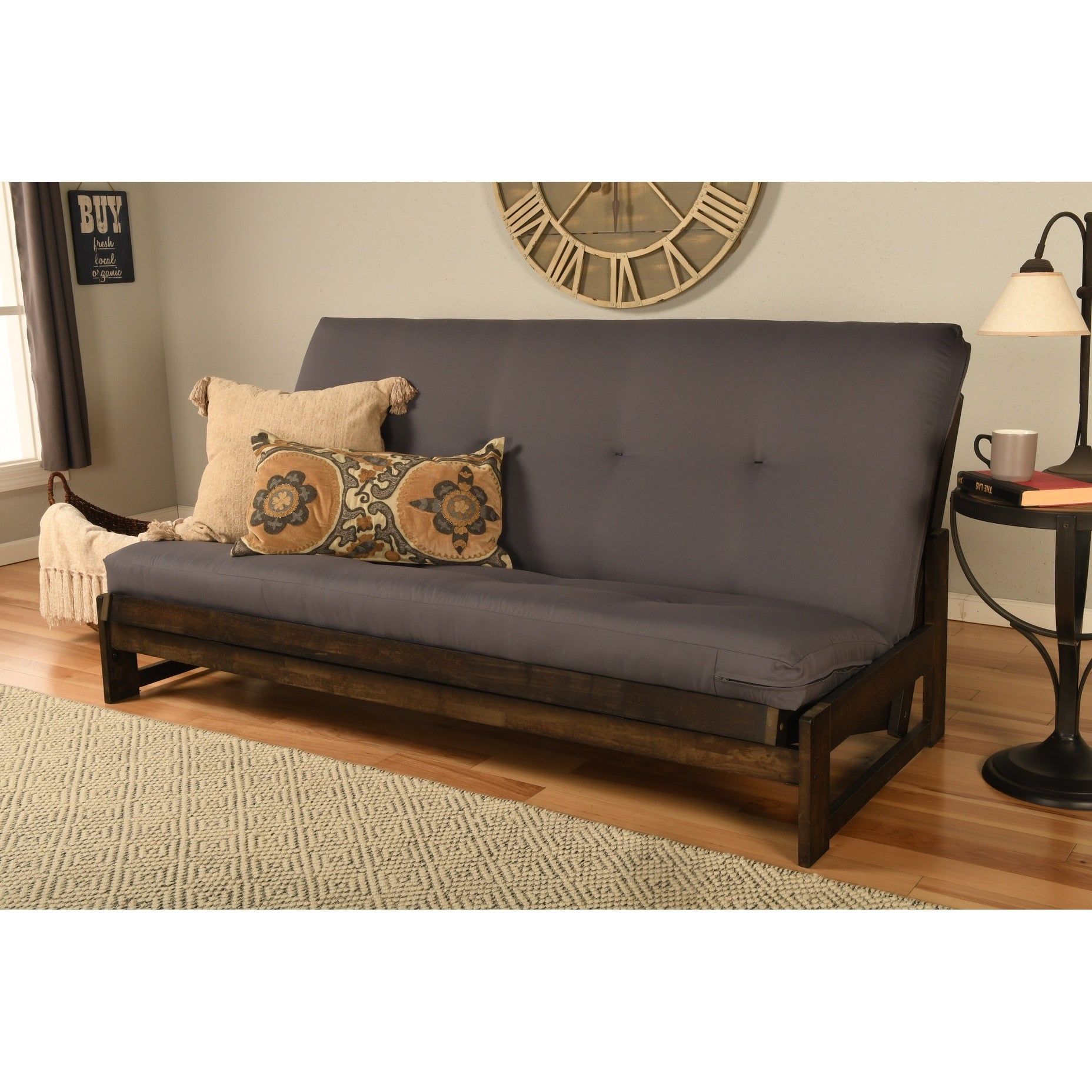 Carbon Loft Easton Reclaimed Mocha Futon Frame With Black Twill Mattress