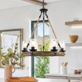 Carbon Loft Weeden 6 Light Rustic Wood Wagon Wheel And Glass Chandelier