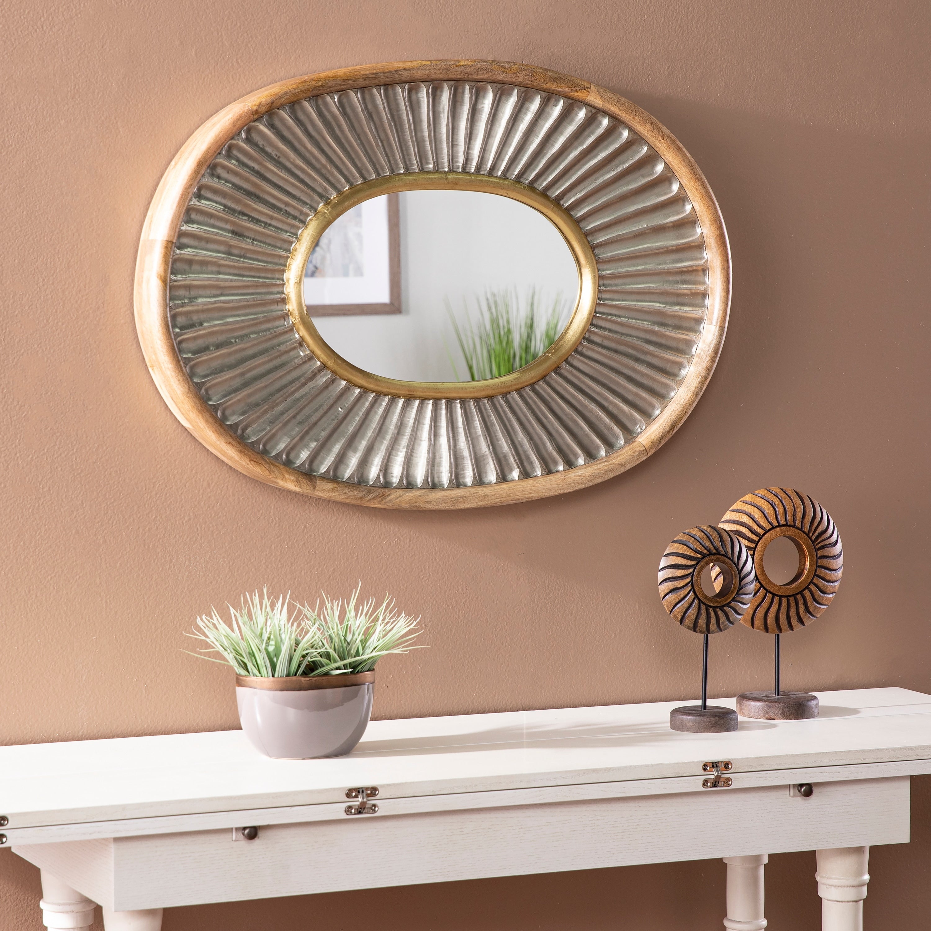 Carbon Loft Faust Oval Decorative Mirror Natural Silver Brass