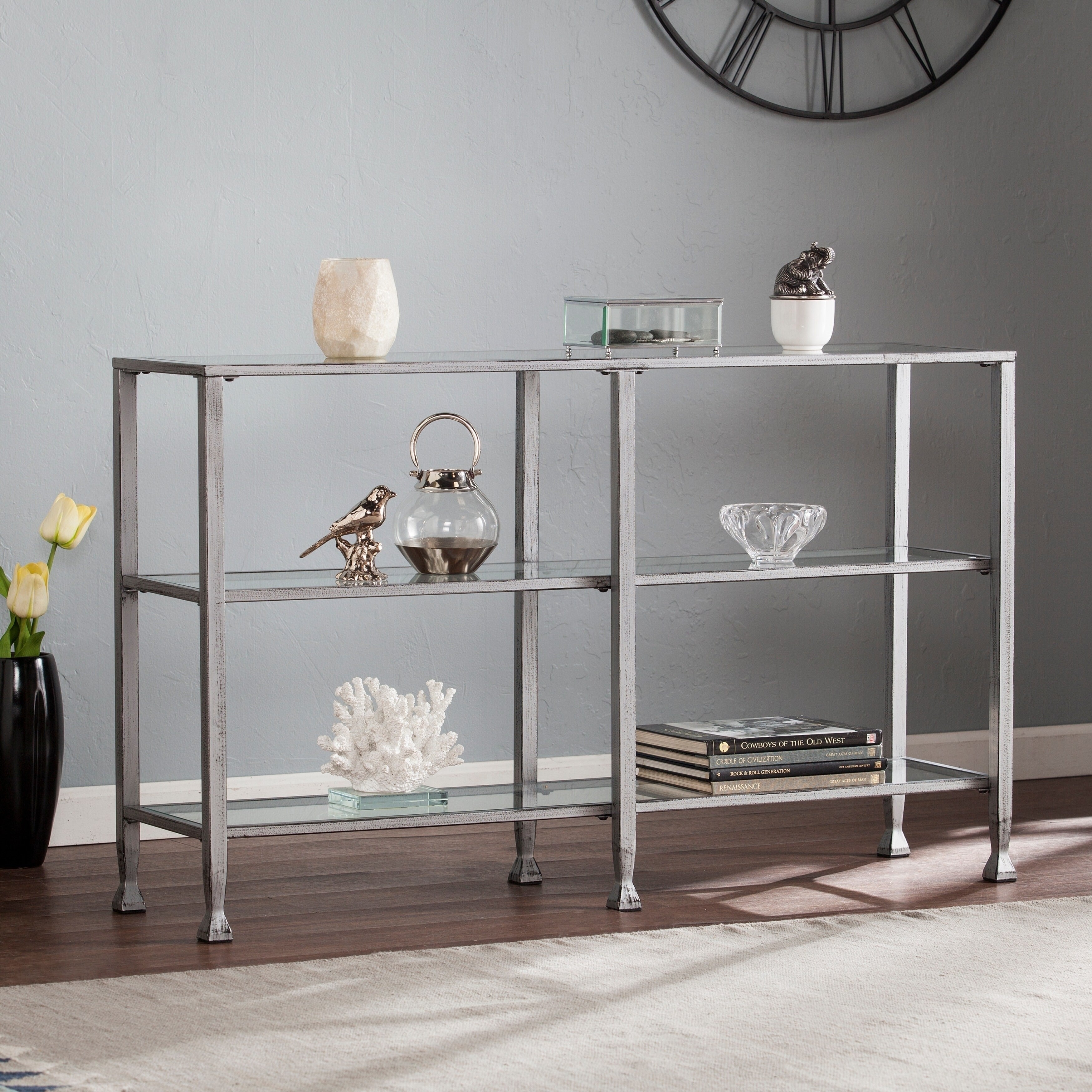 Carbon Loft Glenn Metal Glass 3 Tier Console Table