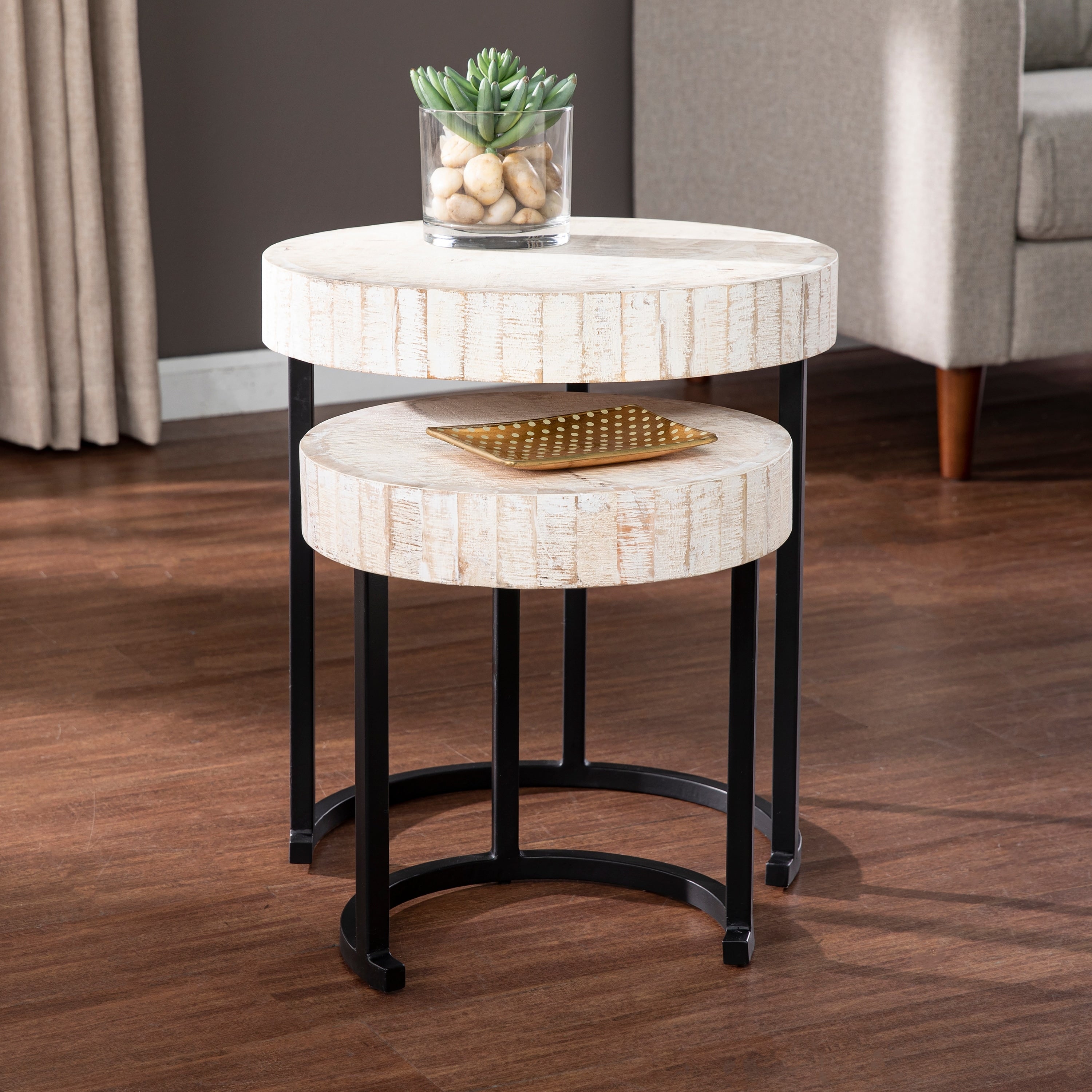 Carbon Loft Karelia Nesting Side Tables Whitewashed Black Set Of 2