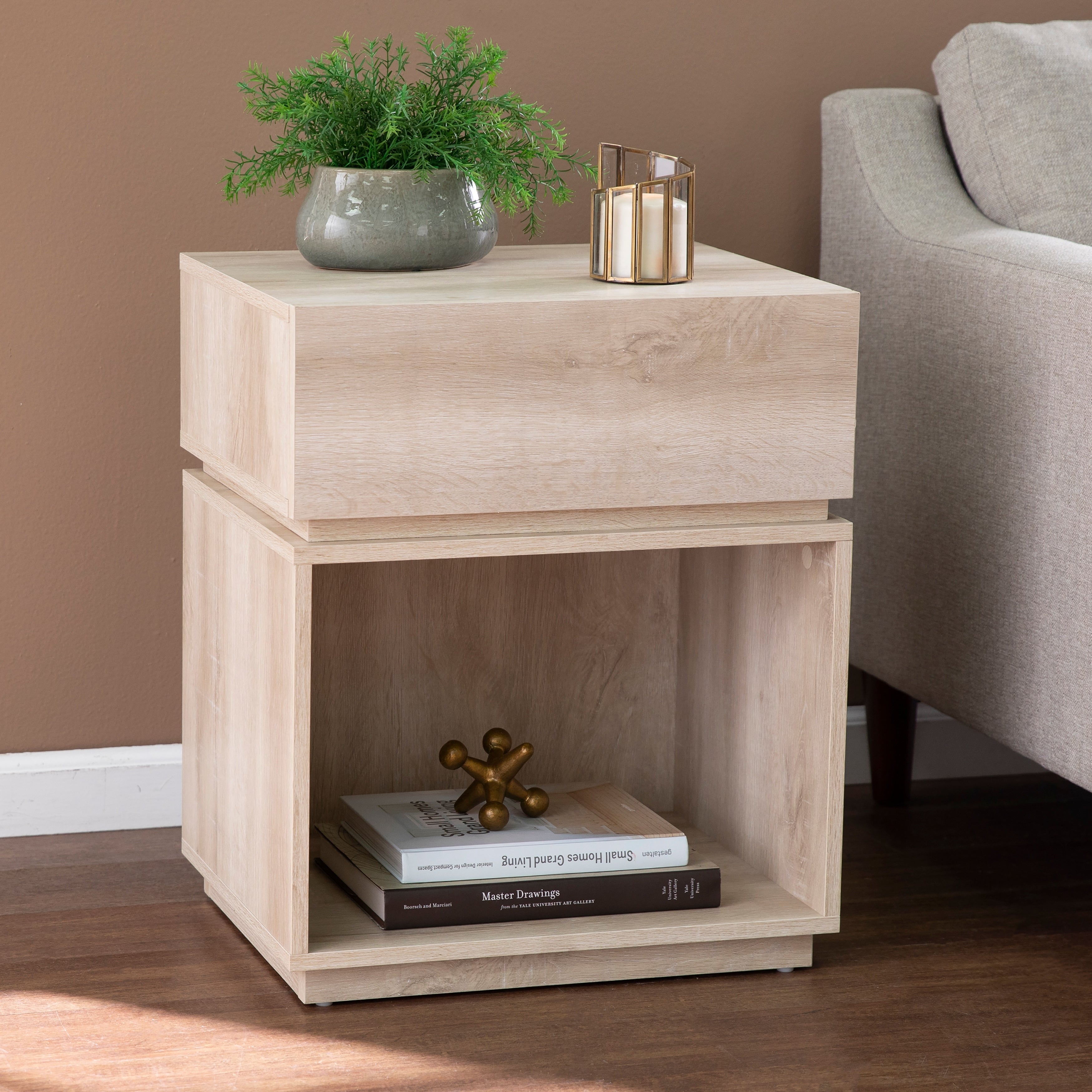 Carbon Loft Madelia Transitional Whitewash Wood Side Table