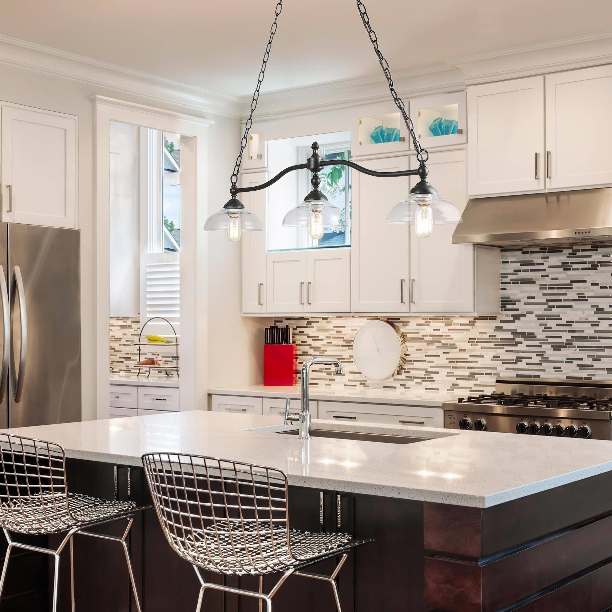 Carbon Loft Miskimins 3 Light Linear Chandeliers Kitchen Light Fixture With Glass Shades