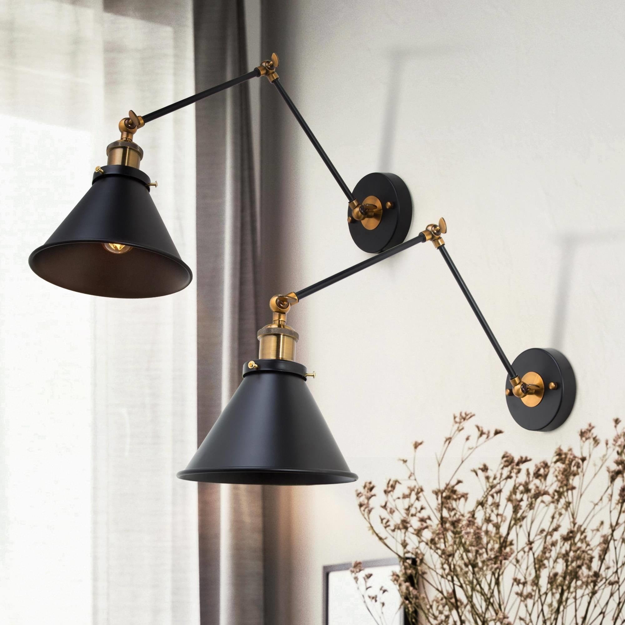 Havenside Home Merida Black Plug In Adjustable Industrial Wall Lamps Set Of 2