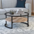Carbon Loft Mornie Round Coffee Table In Blackened Bronze With Limed Oak Shelf