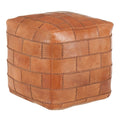 Cobbler Industrial Pouf Ottoman In Leather With Patchwork Stitching