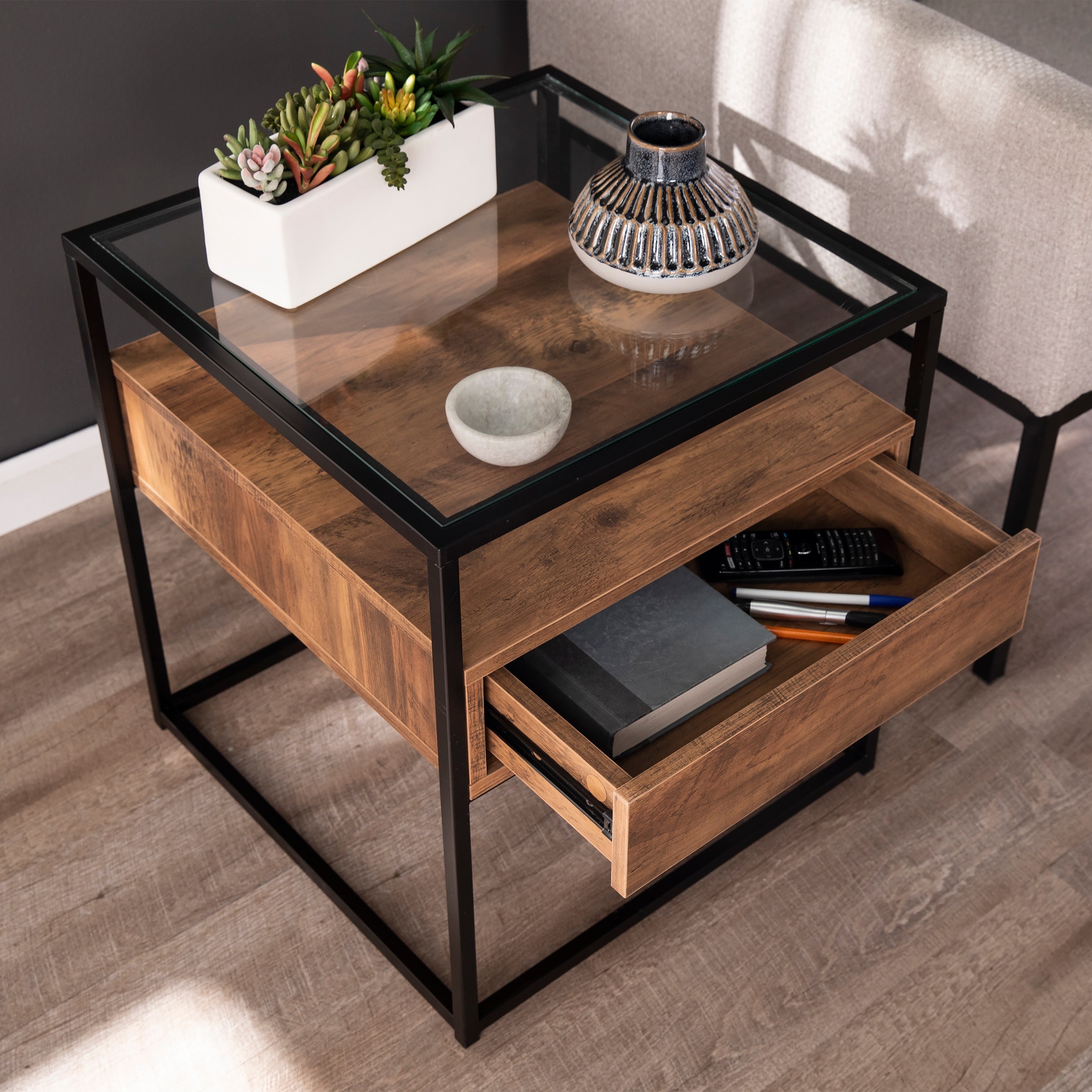 Carbon Loft Opsten Industrial Brown Wood End Table