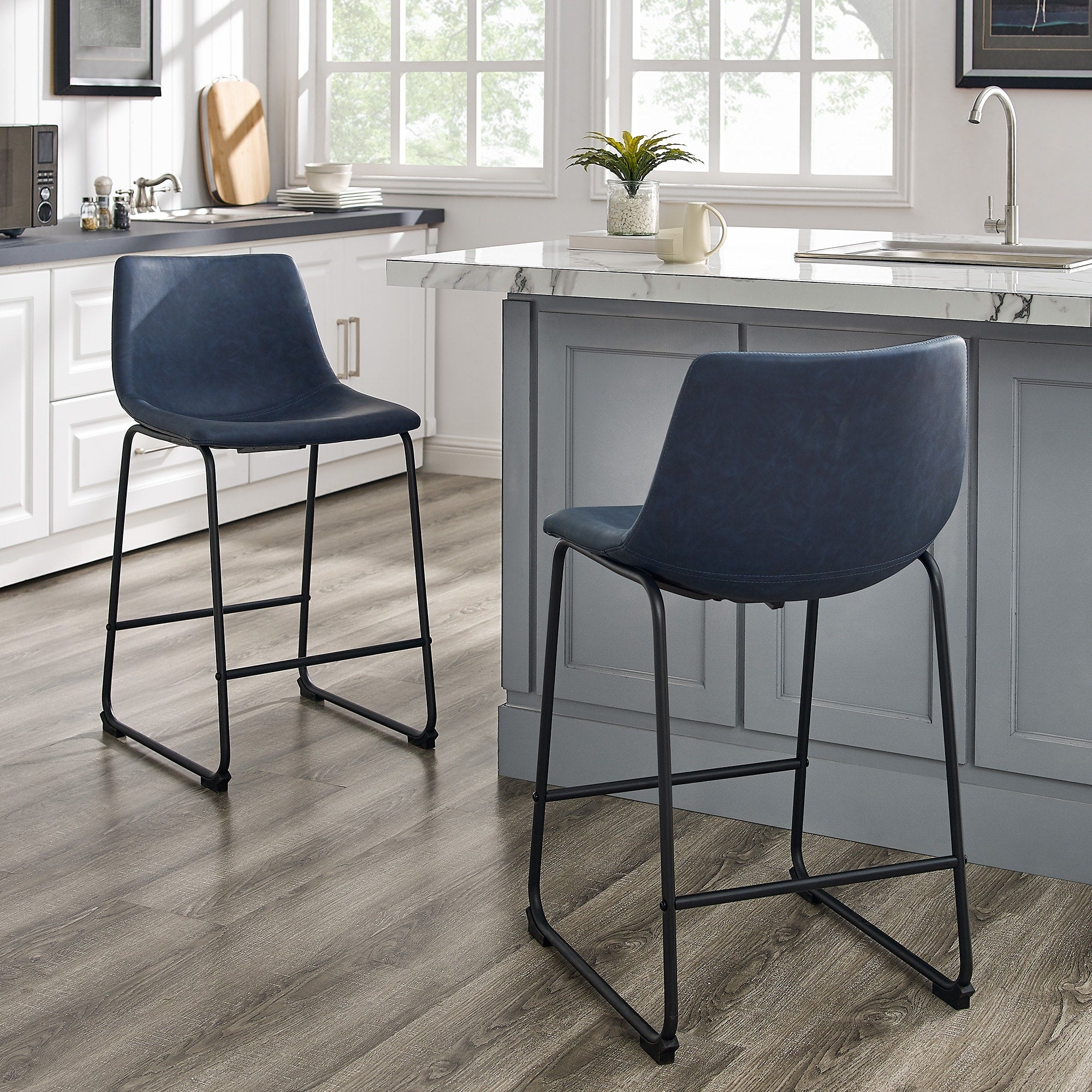 24 Faux Leather Counter Stool Set Of 2 18 X 22 X 36H