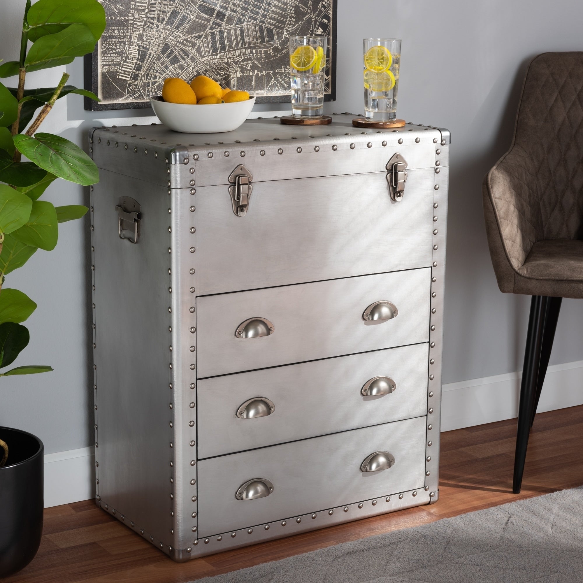 Carbon Loft Rameses French Industrial Silver Metal 3 Drawer Accent Storage Chest