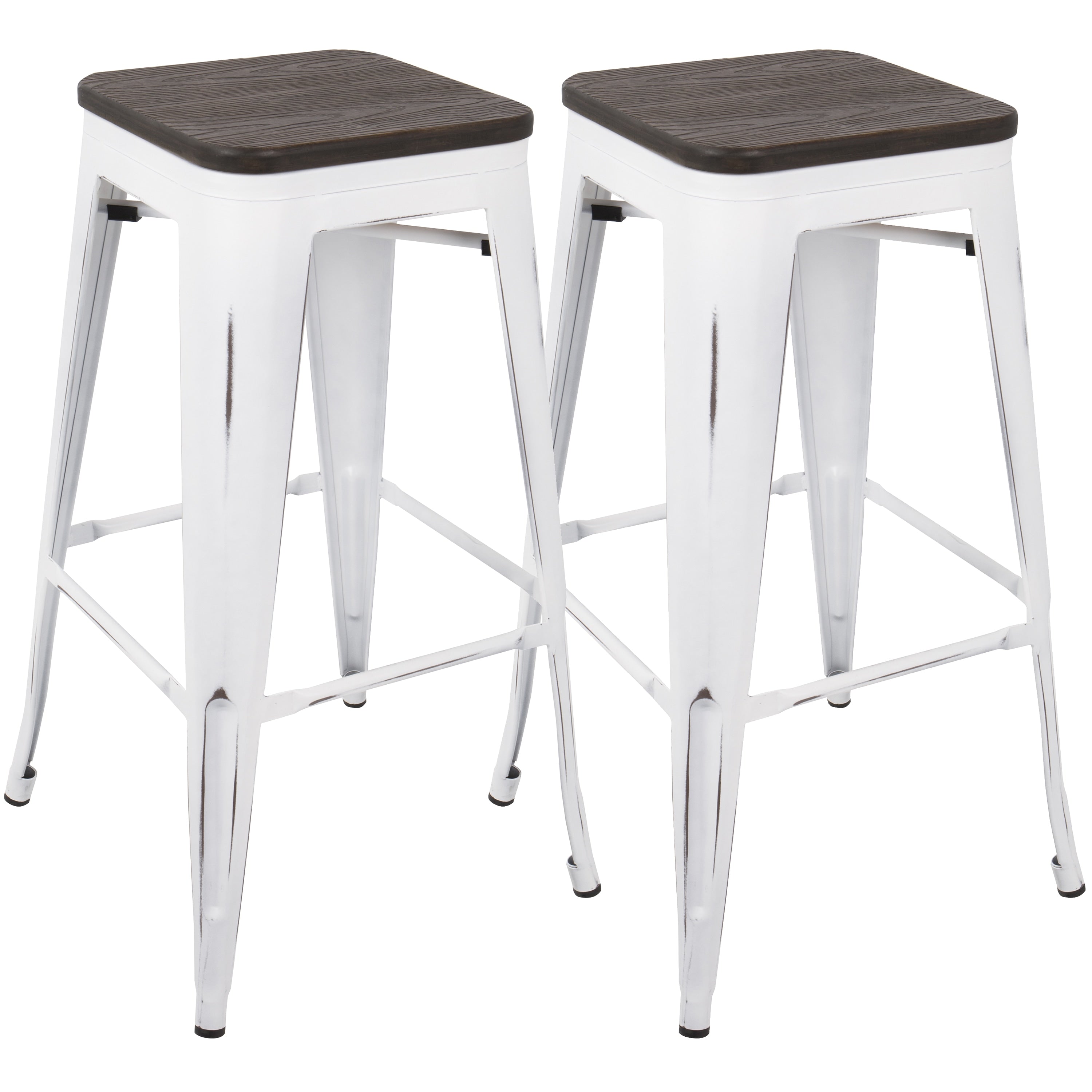 Carbon Loft Samira 30 Inch Industrial Barstool With Vintage White Frame And Espresso Wood