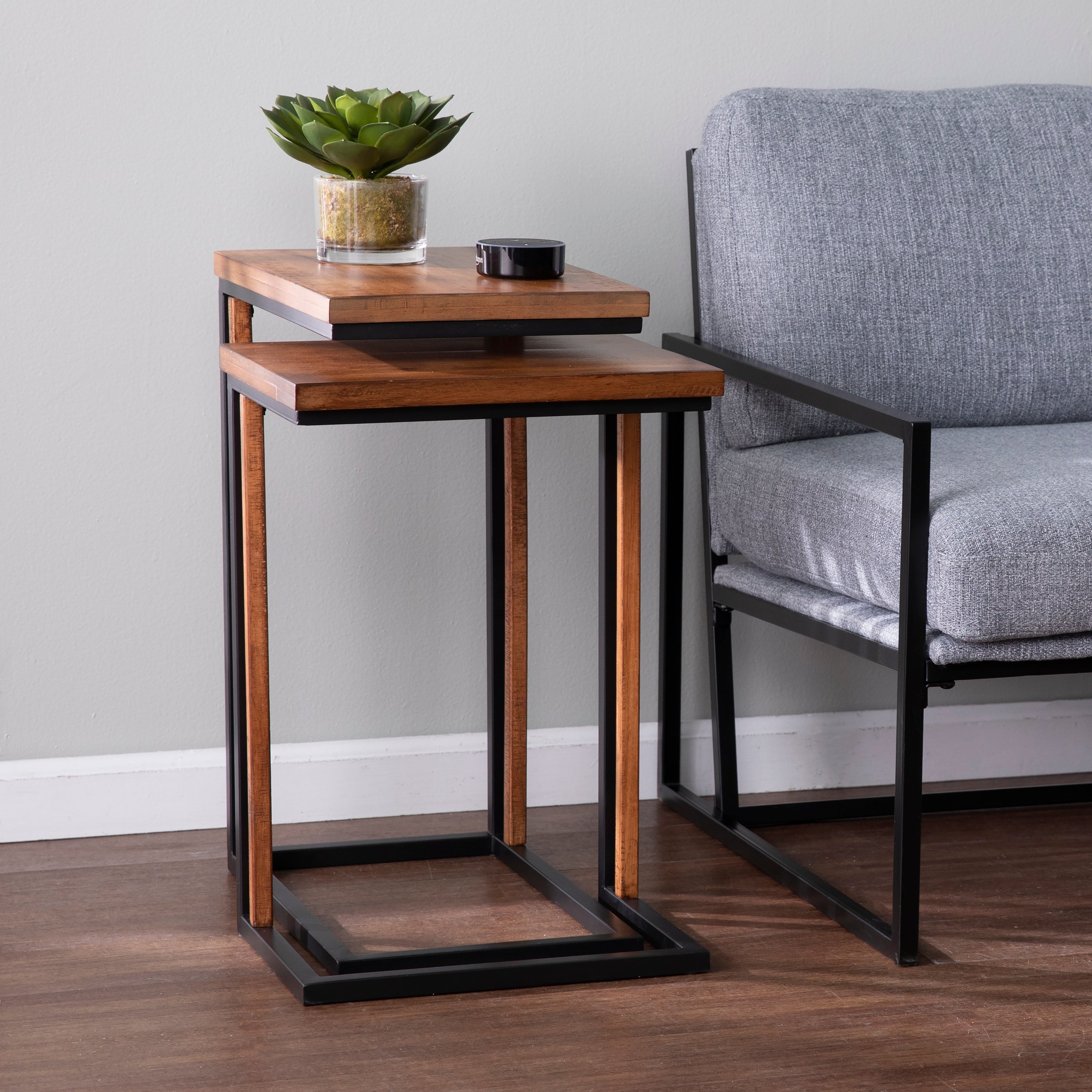 Carbon Loft Savanti Modern Farmhouse Brown Metal C Table Set Of 2