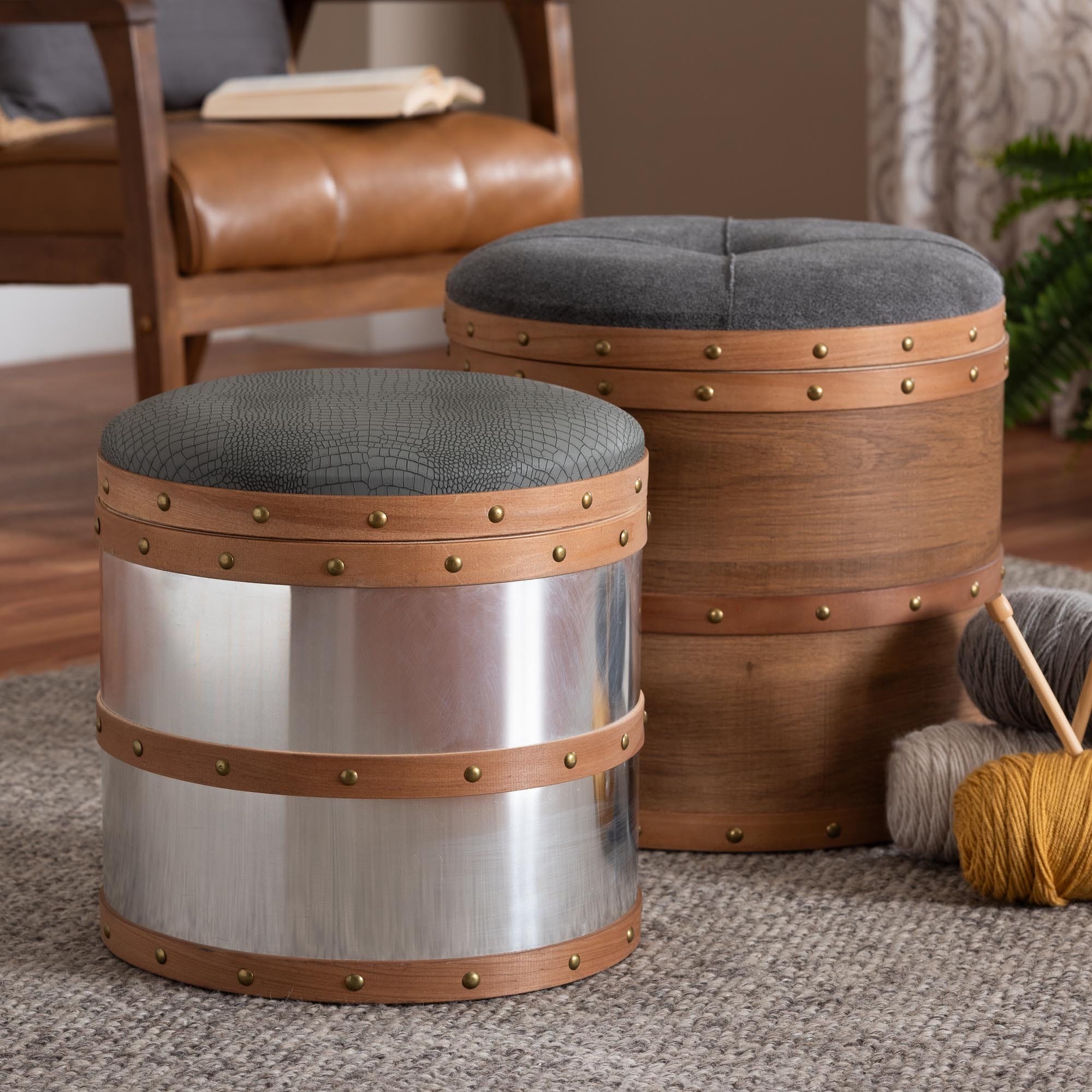 Carbon Loft Schaca Modern And Contemporary Glam 2 Piece Storage Ottoman Set