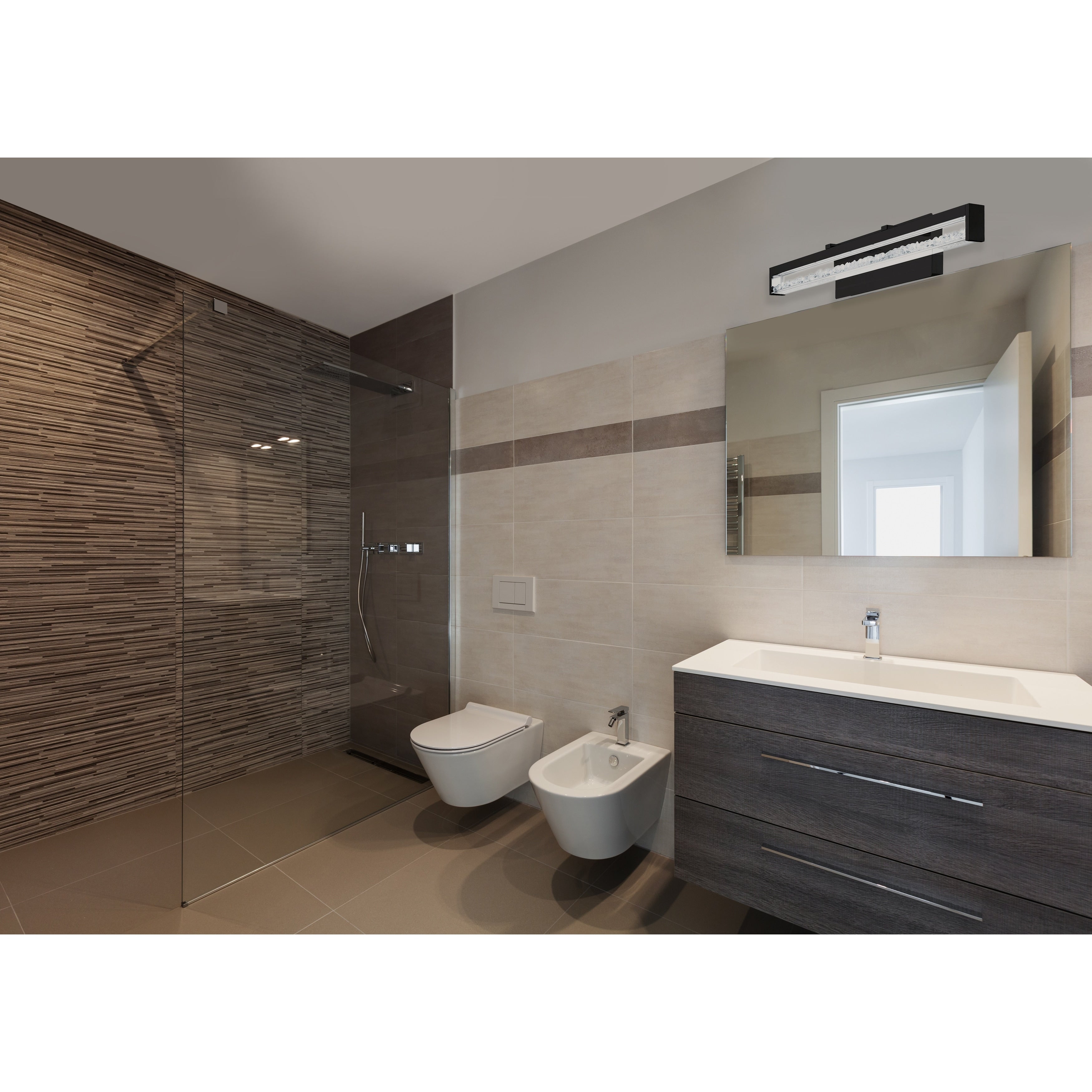 Cardito 27 Inch Matte Black Led Vanity Bath Light With Clear Glass