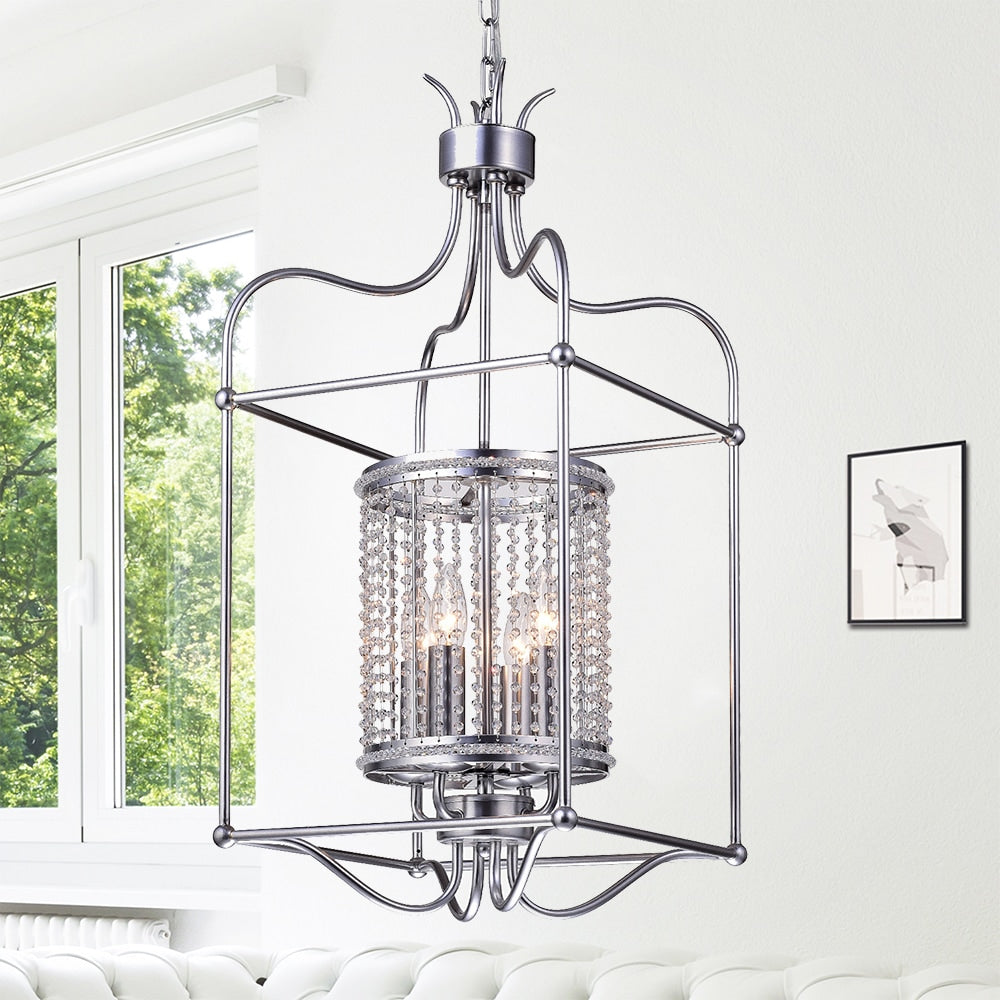 Warehouse Of Tiffany Cariana Brushed Silver Metal And Clear Crystal 60 Watt 4 Light 13 Inch Rectangular Pendant Light