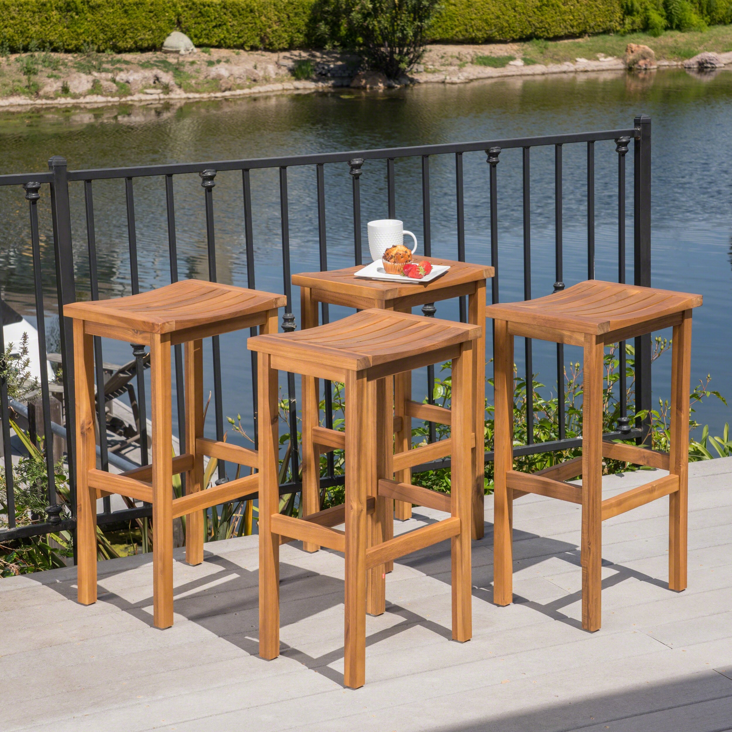 Caribbean Outdoor 30 Inch Acacia Wood Barstool Set Of 4 By Christopher Knight Home