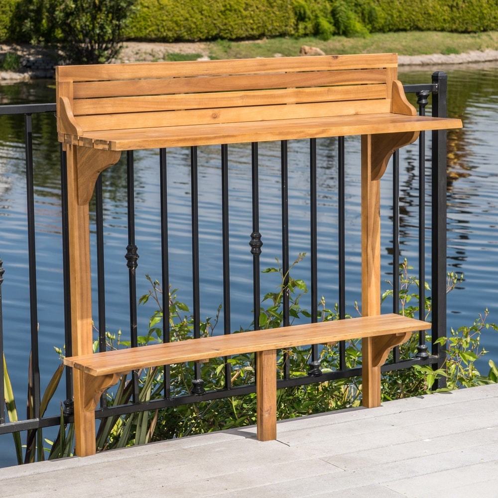 Caribbean Outdoor Acacia Wood Balcony Bar Table By Christopher Knight Home