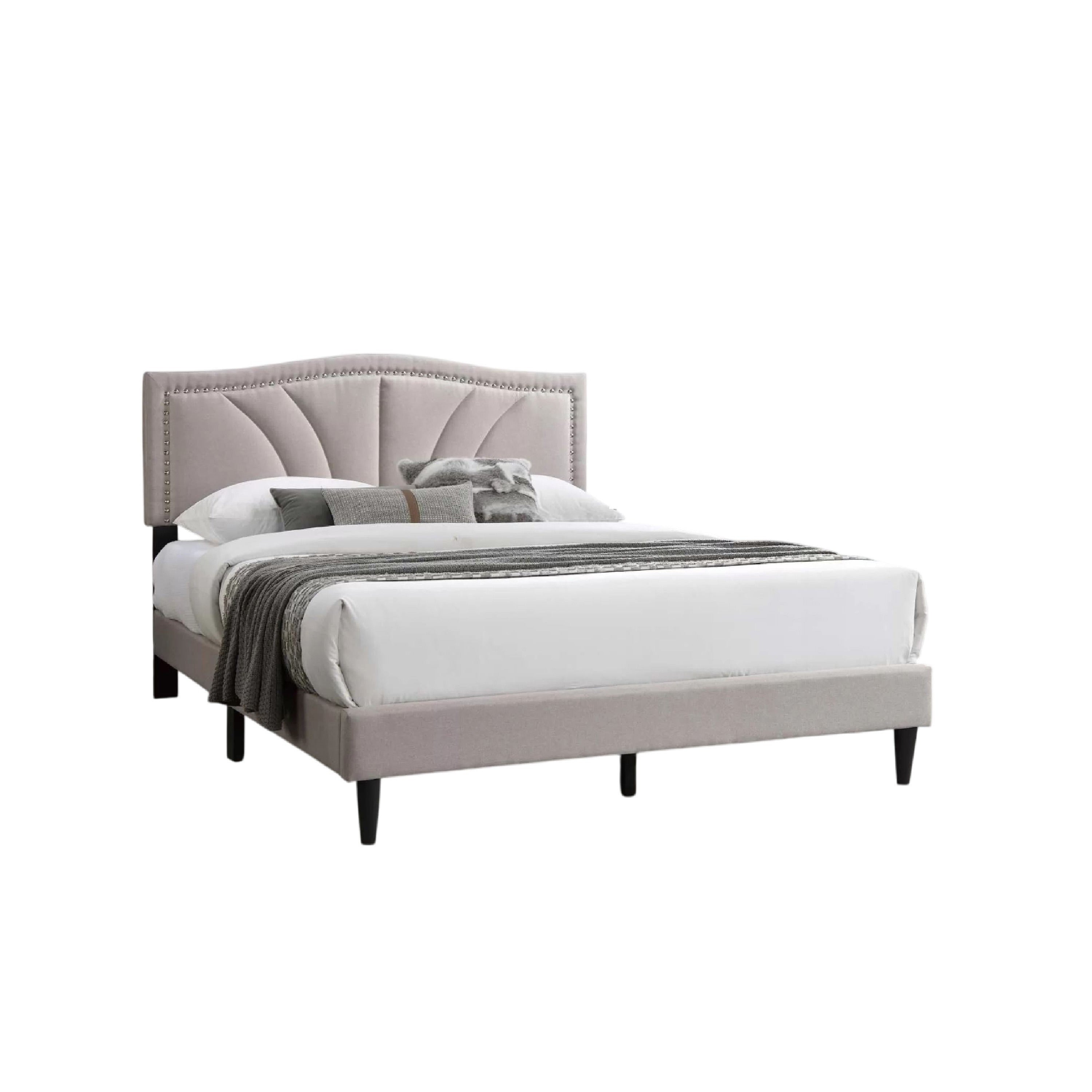 Carie Full Bed Light Brown Burlap Upholstery Padded Headboard