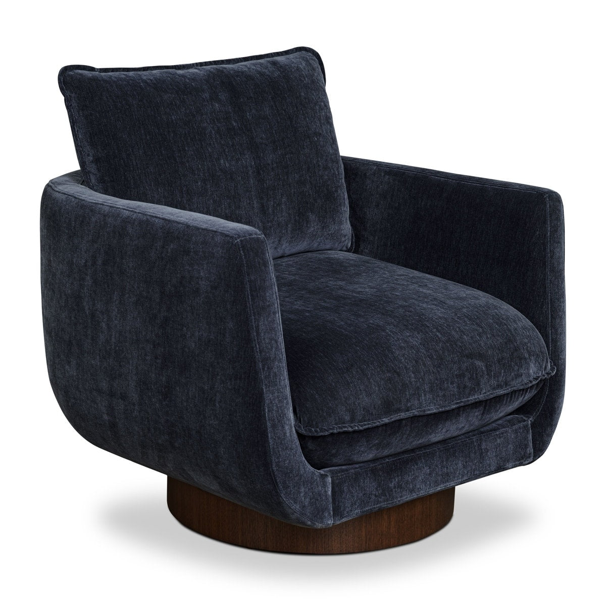 Poly Bark Carla 360 Degree Chenille Velvet Swivel Lounge Chair With Walnut Base
