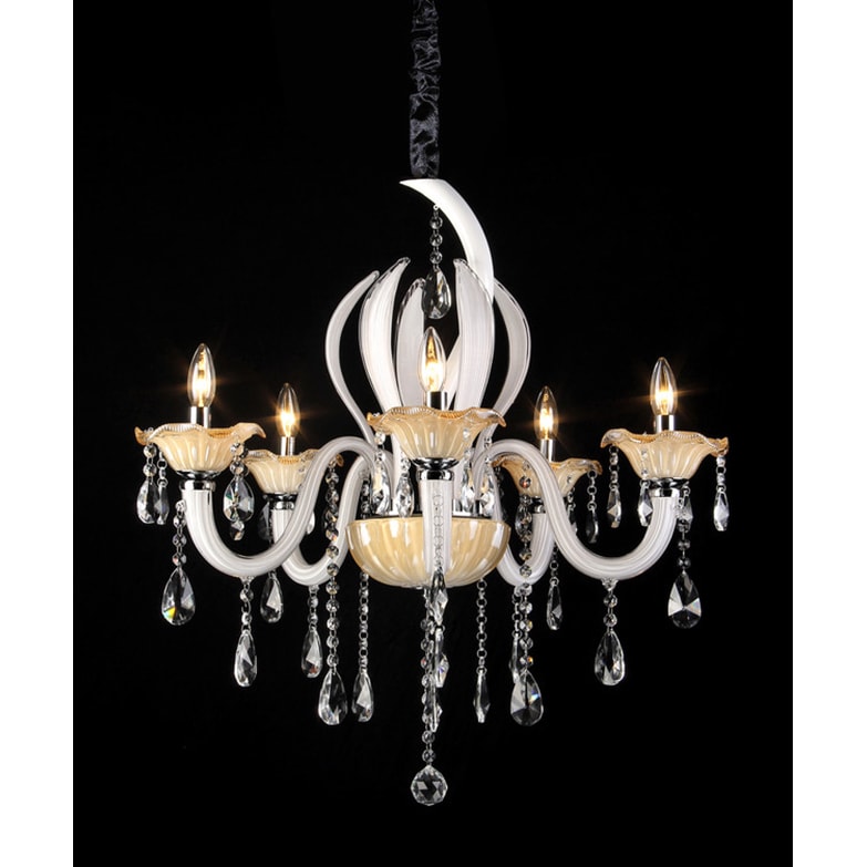 Carla 5 Light White And Amber 28 Inch Crystal Chandelier