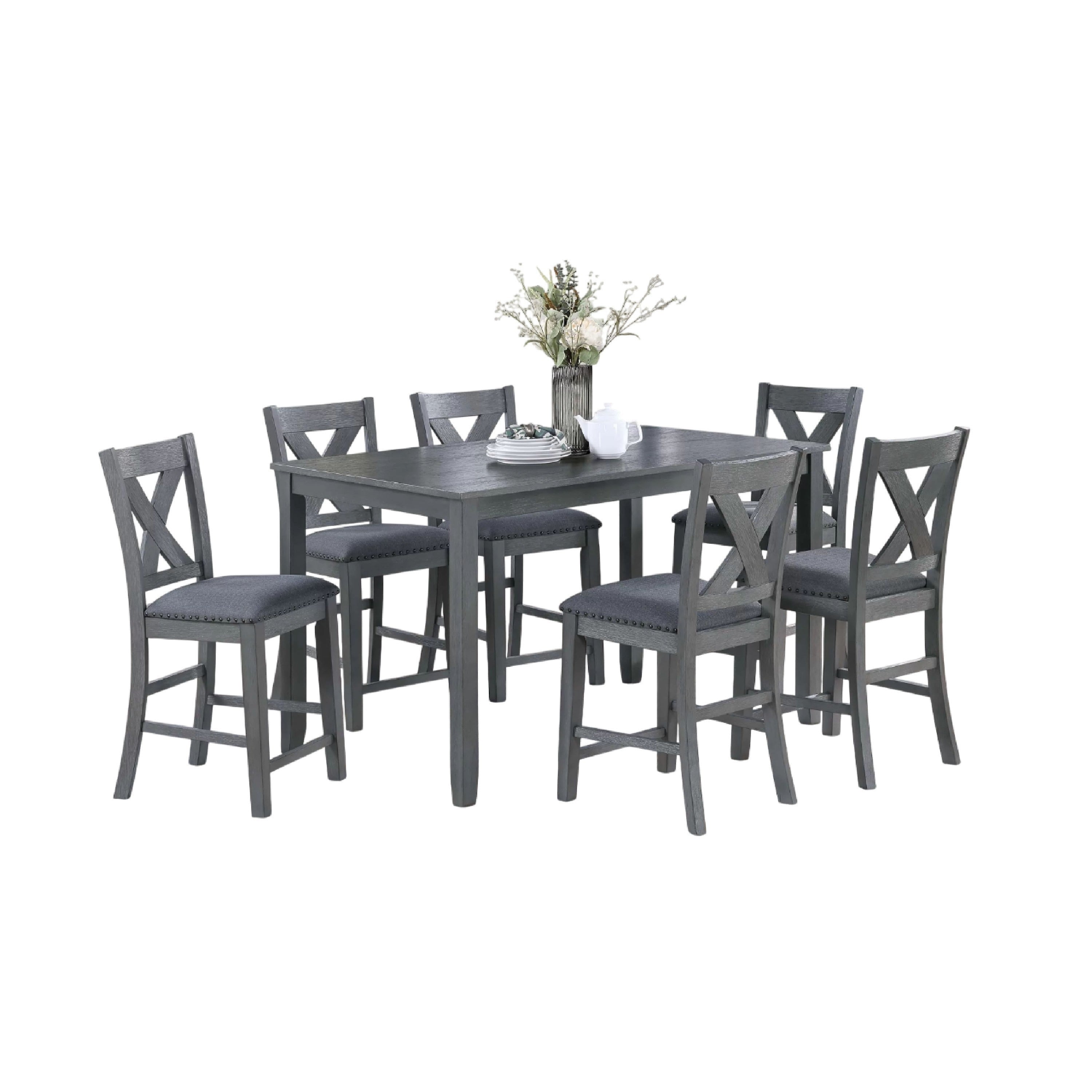 Carla 7Pc Counter Height Dining Table And 6 Chairs Set Gray Wood