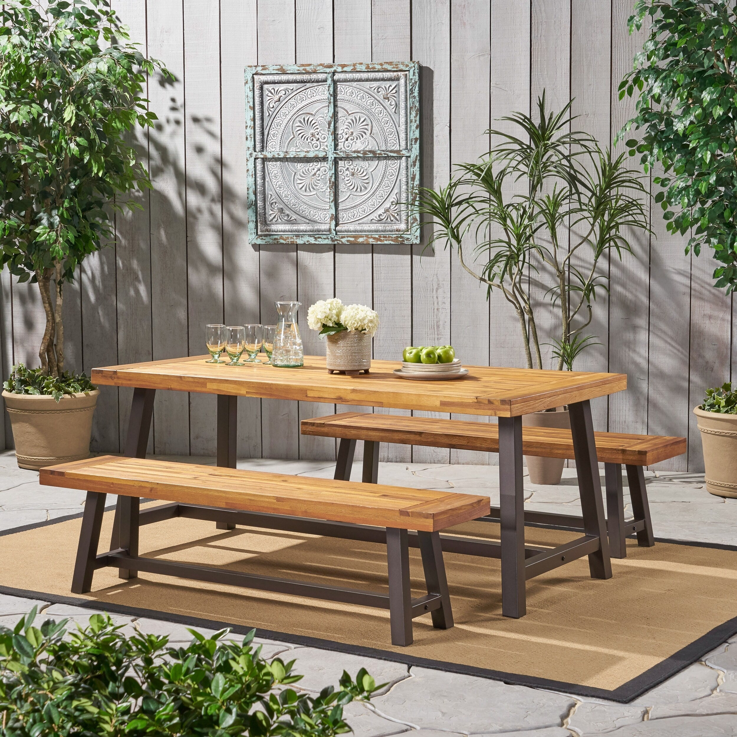 Carlisle Rustic Metal 3 Piece Outdoor Dining Set By Christopher Knight Home