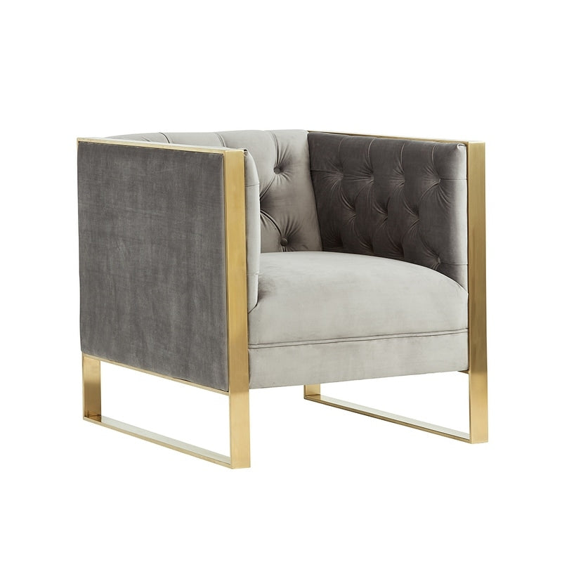 Carlos Modern Grey Velvet Gold Accent Chair