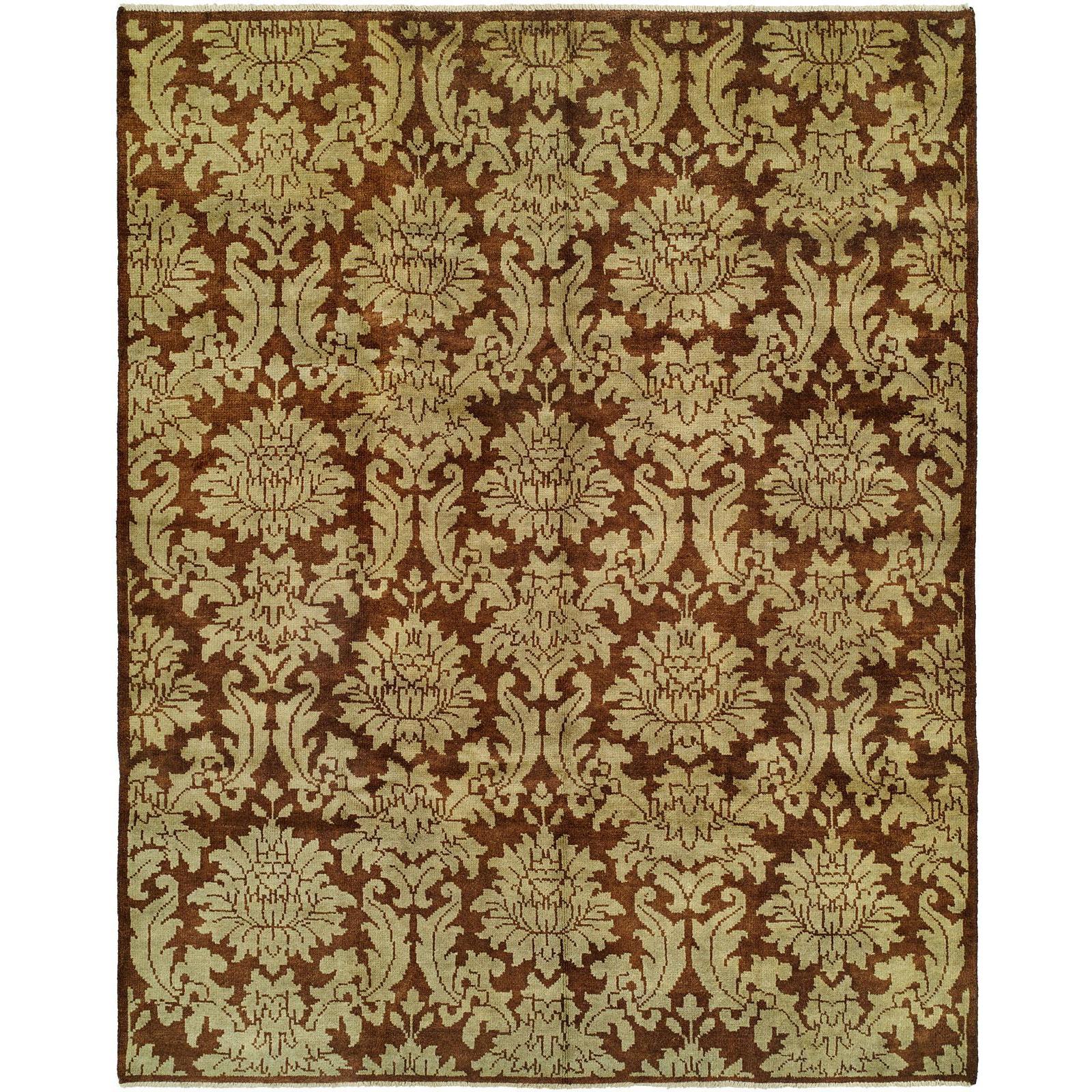 Carol Hicks Bolton Floral Hand Knotted Brown Ivory Green Wool Cotton Indoor Area Rug