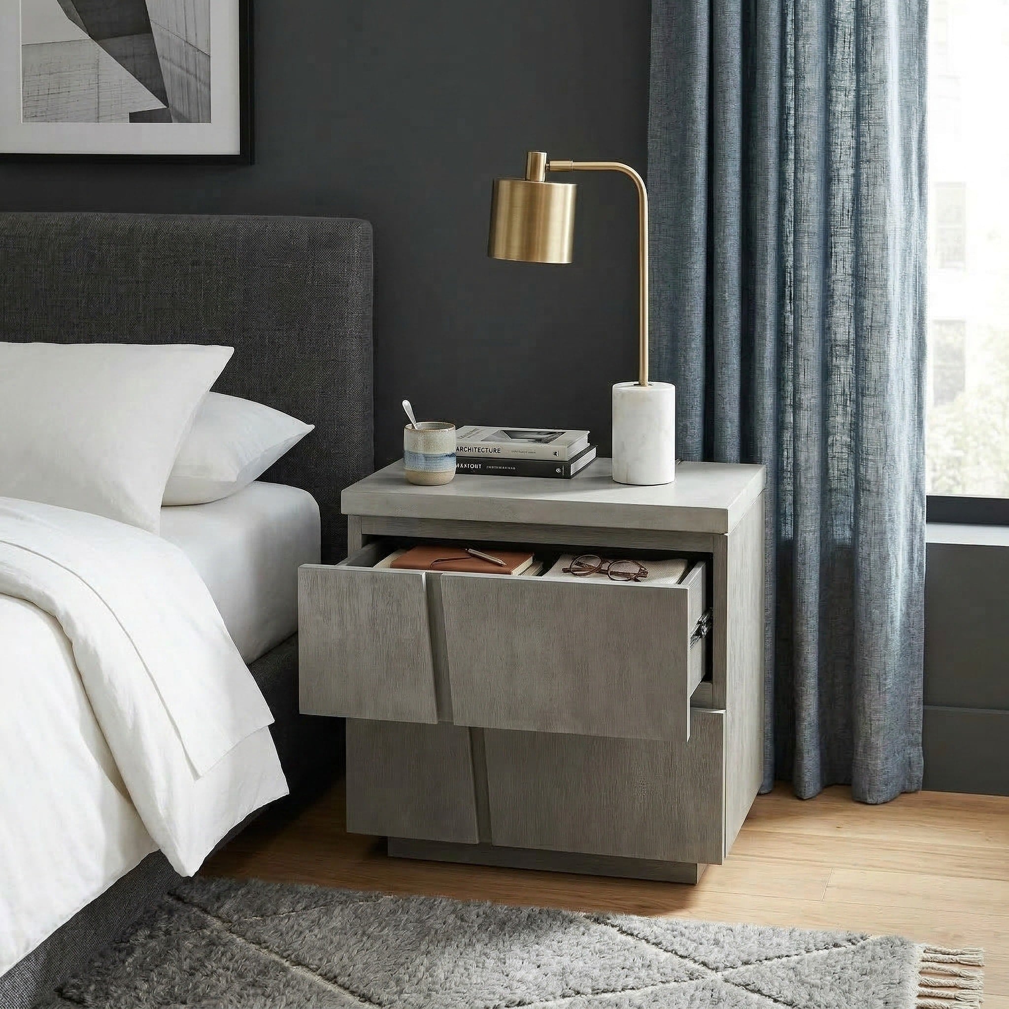 Carolina Chair Table Grey End Table With White Spray Concrete Top And Brushed Acacia Frame