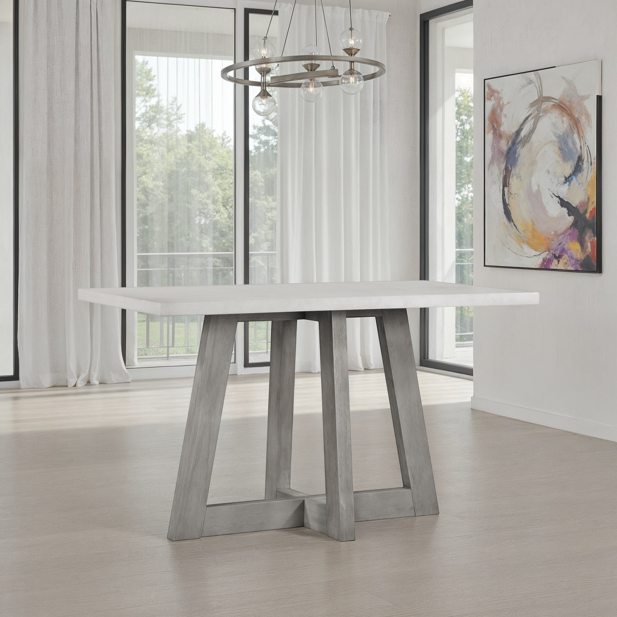 Carolina Chair Table Rectangular Grey Concrete Top Bar Table With Brushed Acacia Base 59 X 35.5 X 35.5