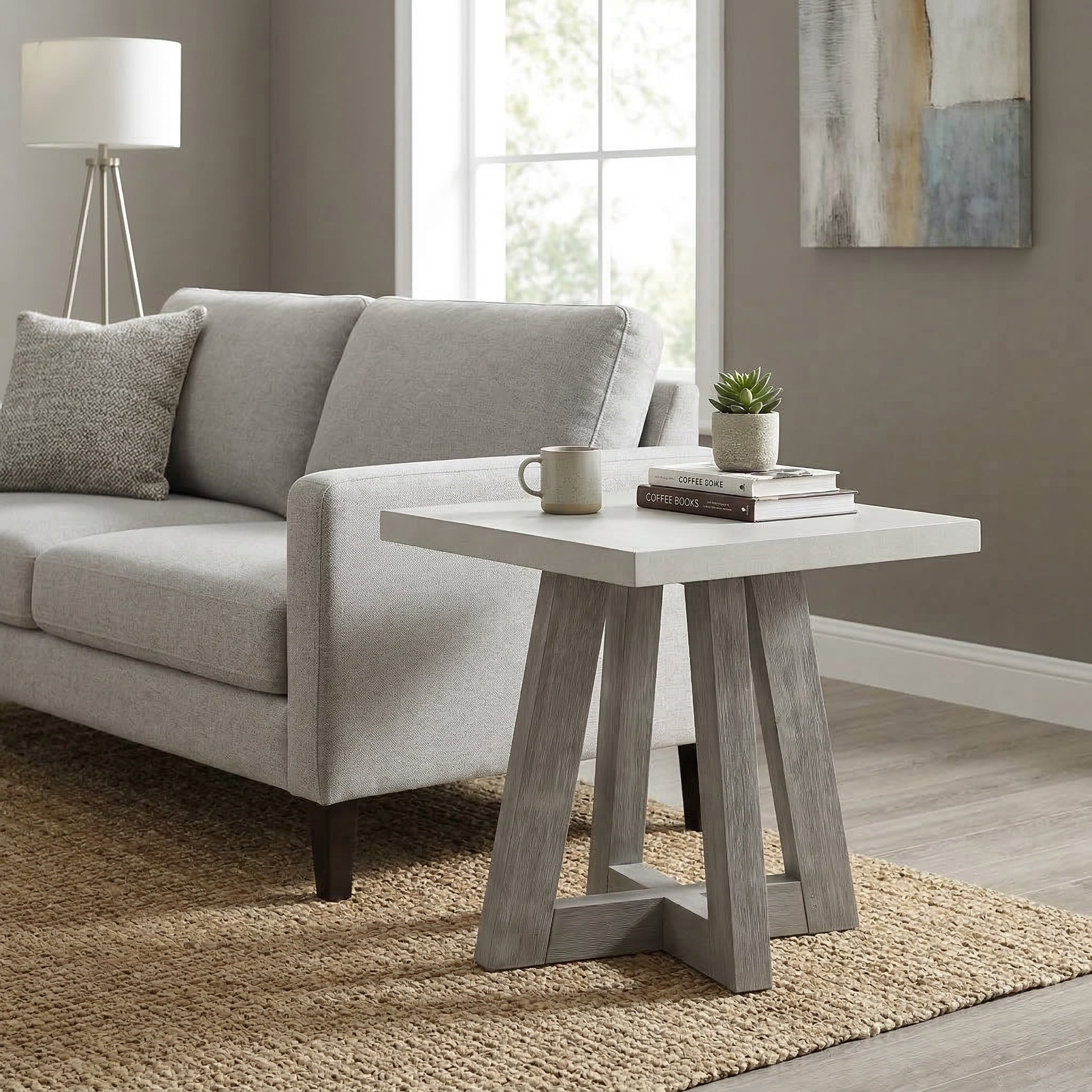 Carolina Chair Table Square Accent Table With Grey Wood Base And Concrete Top 24.6
