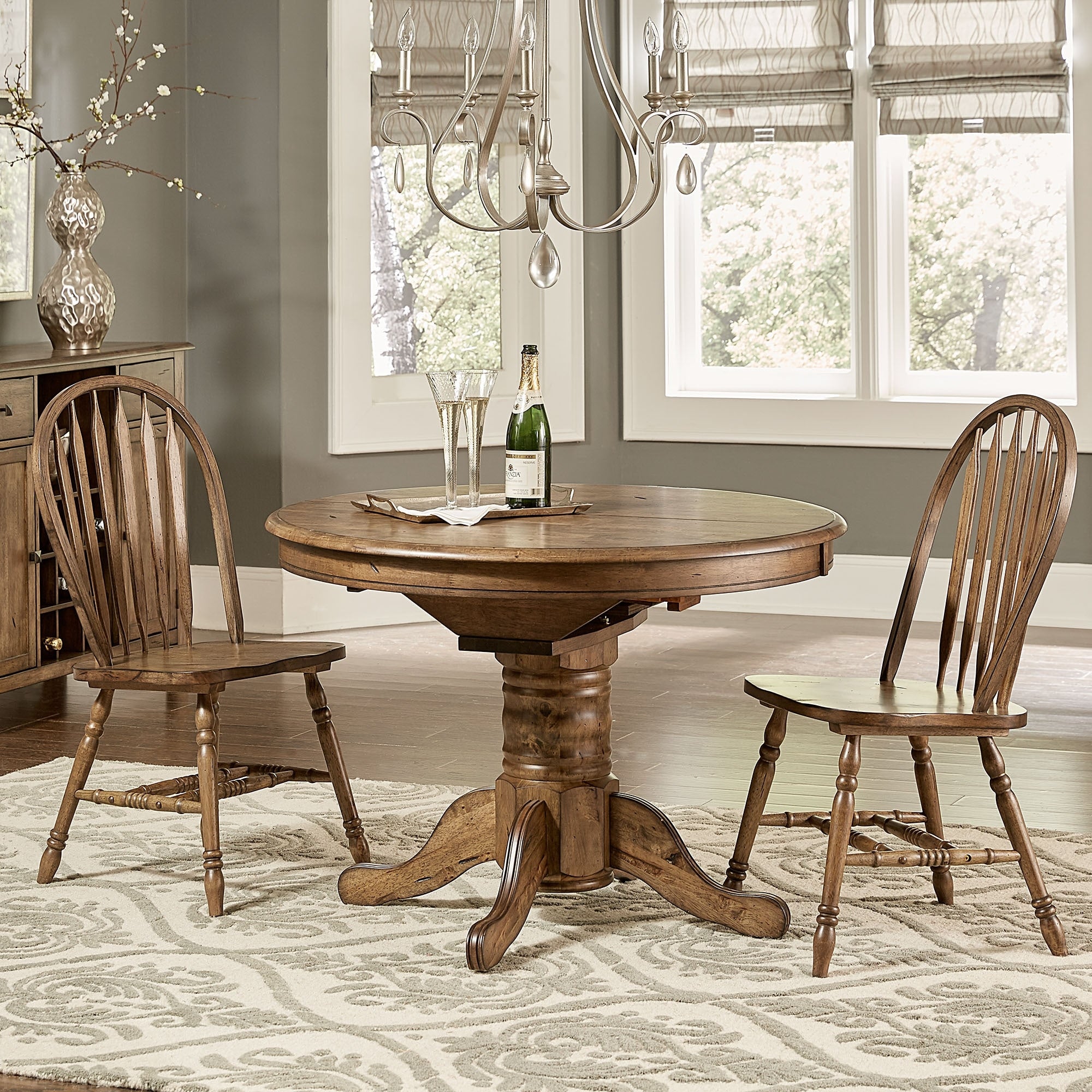 Carolina Crossing Traditional Round Pedestal 3 Pc Dinette Set With Windsor Side Chair